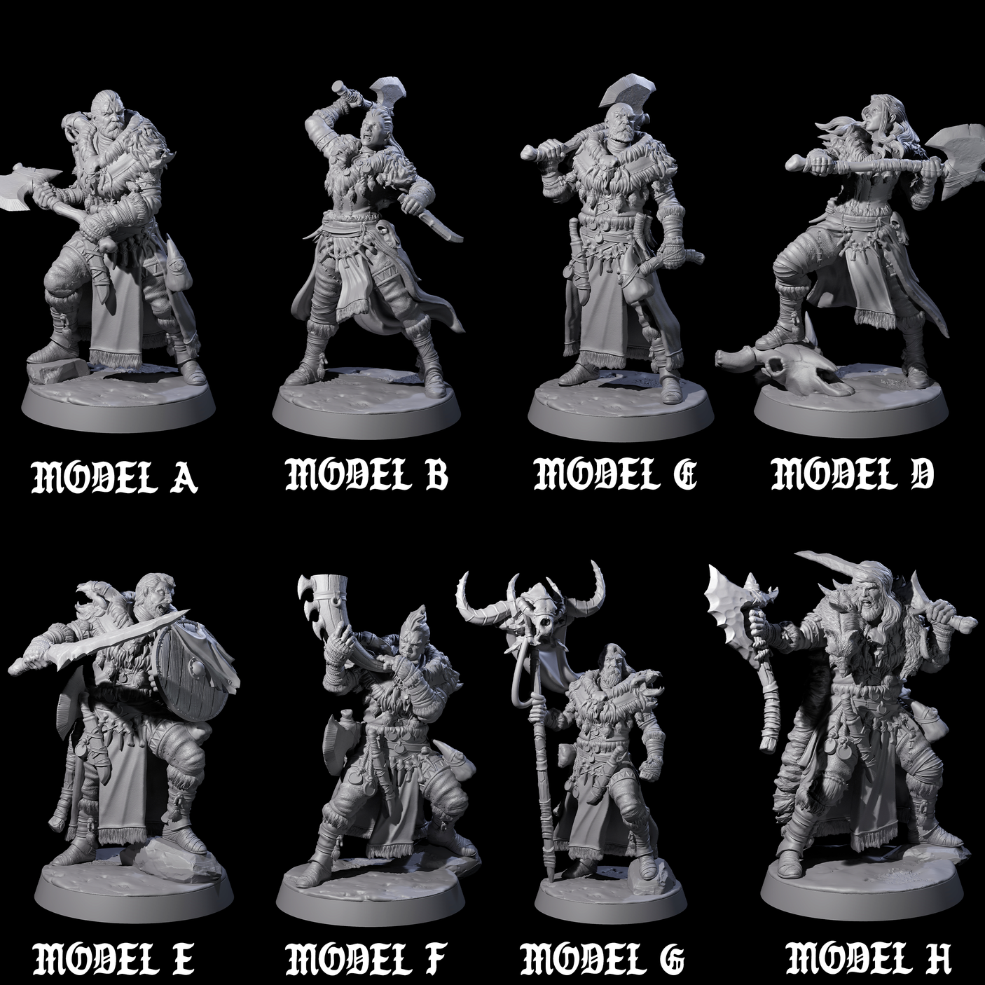 Eight Brave Woodland Barbarians Miniature for Dungeons and Dragons, Pathfinder or other TTRPGs