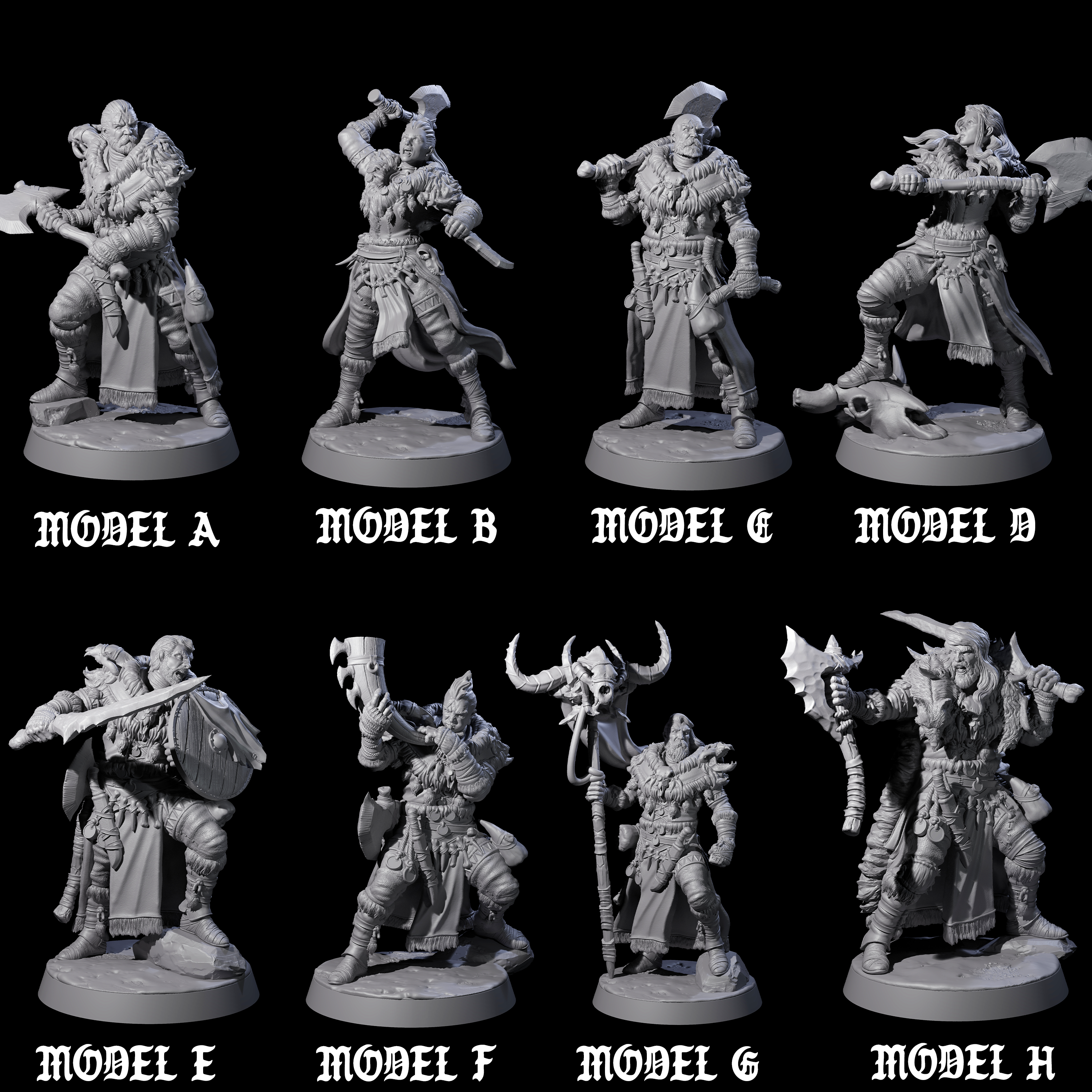 Eight Brave Woodland Barbarians Miniature for Dungeons and Dragons, Pathfinder or other TTRPGs