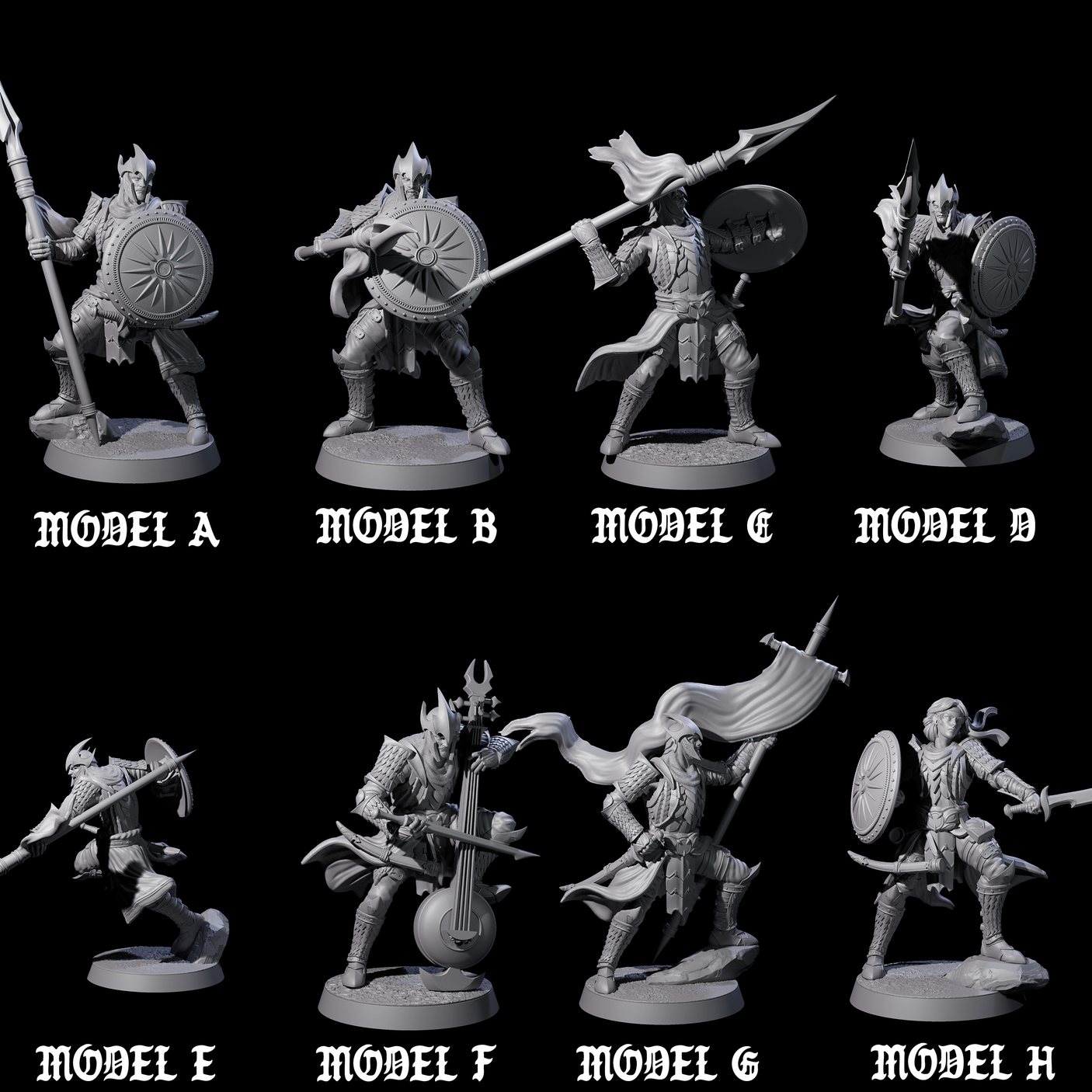 Eight Dragon Spearmen Miniature for Dungeons and Dragons, Pathfinder or other TTRPGs