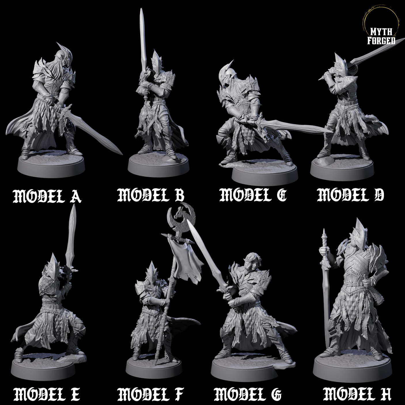 Eight Full Helm Elf Blademasters Miniature for Dungeons and Dragons, Pathfinder or other TTRPGs