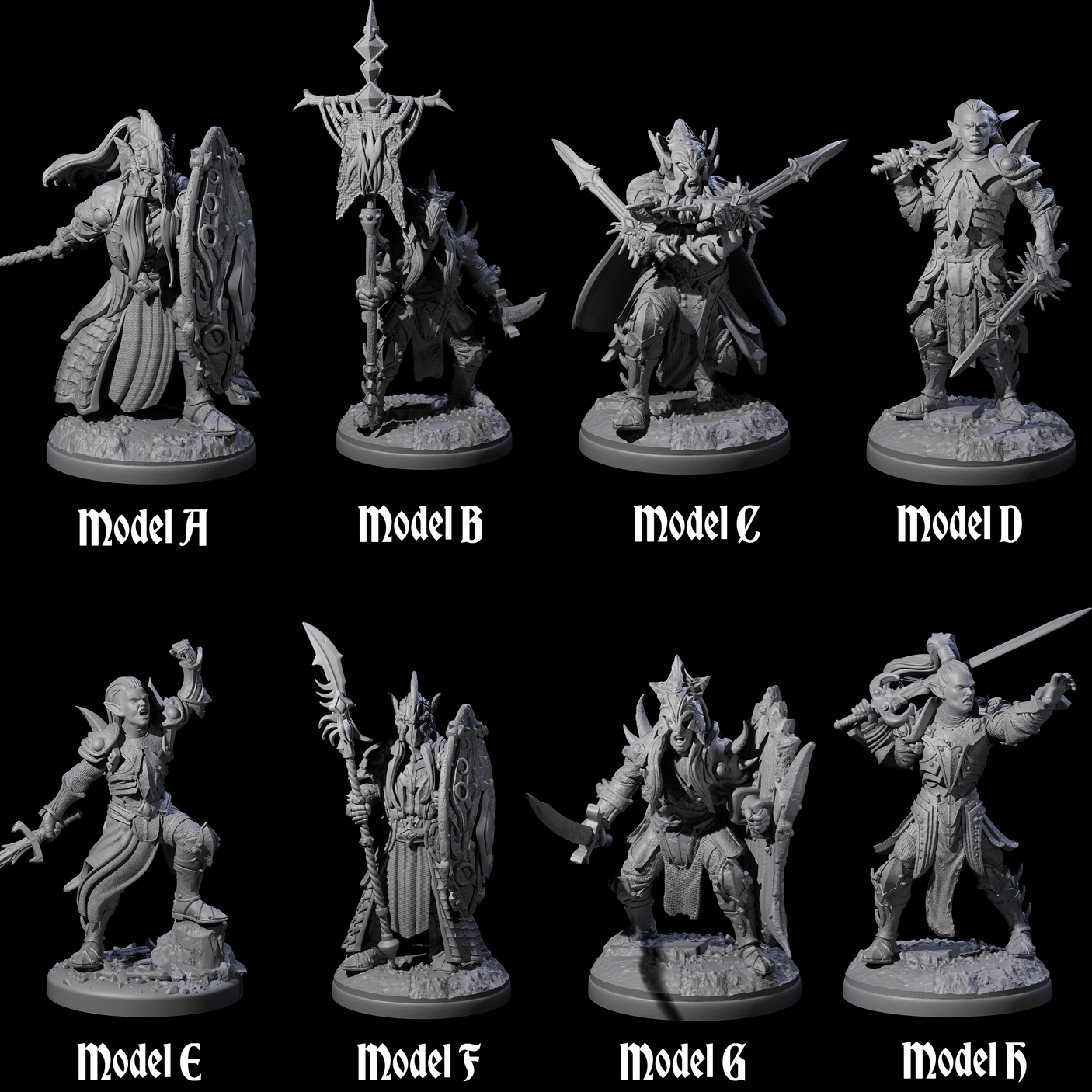 Eight Pale Drow Fighters Miniature for Dungeons and Dragons, Pathfinder or other TTRPGs