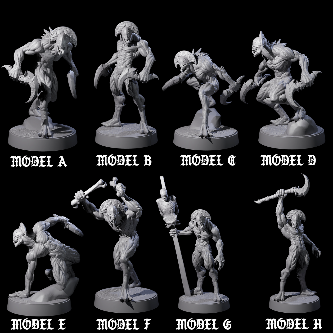 Eight Sinuous Babaus Miniature for Dungeons and Dragons, Pathfinder or other TTRPGs