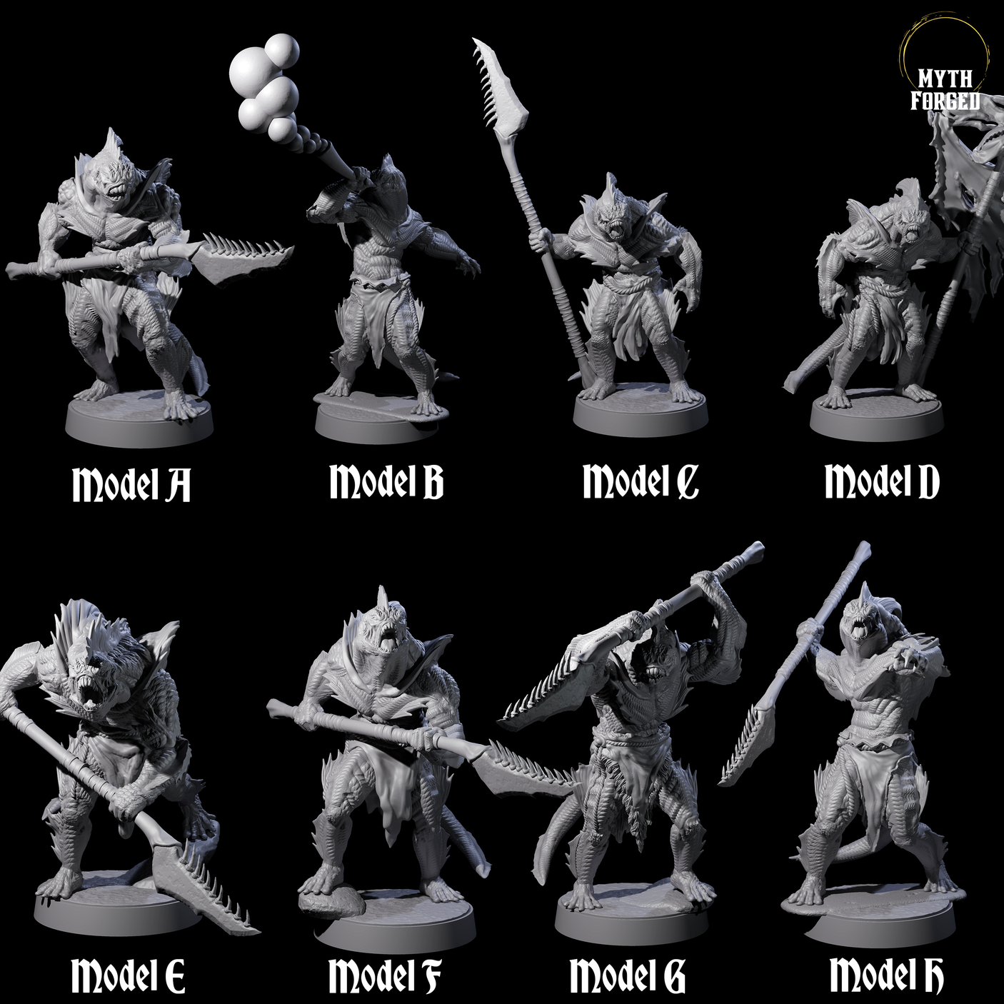 Eight Spikey Sahuagin Attackers Miniature for Dungeons and Dragons, Pathfinder or other TTRPGs