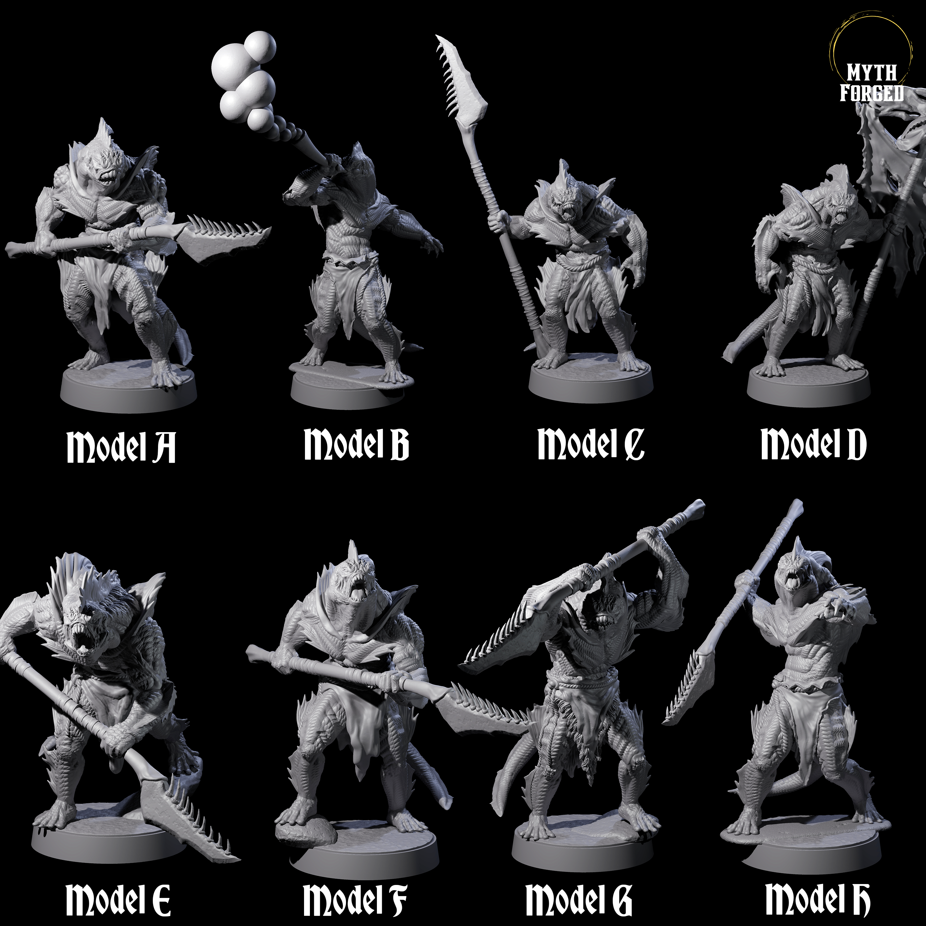 Eight Spikey Sahuagin Attackers Miniature for Dungeons and Dragons, Pathfinder or other TTRPGs