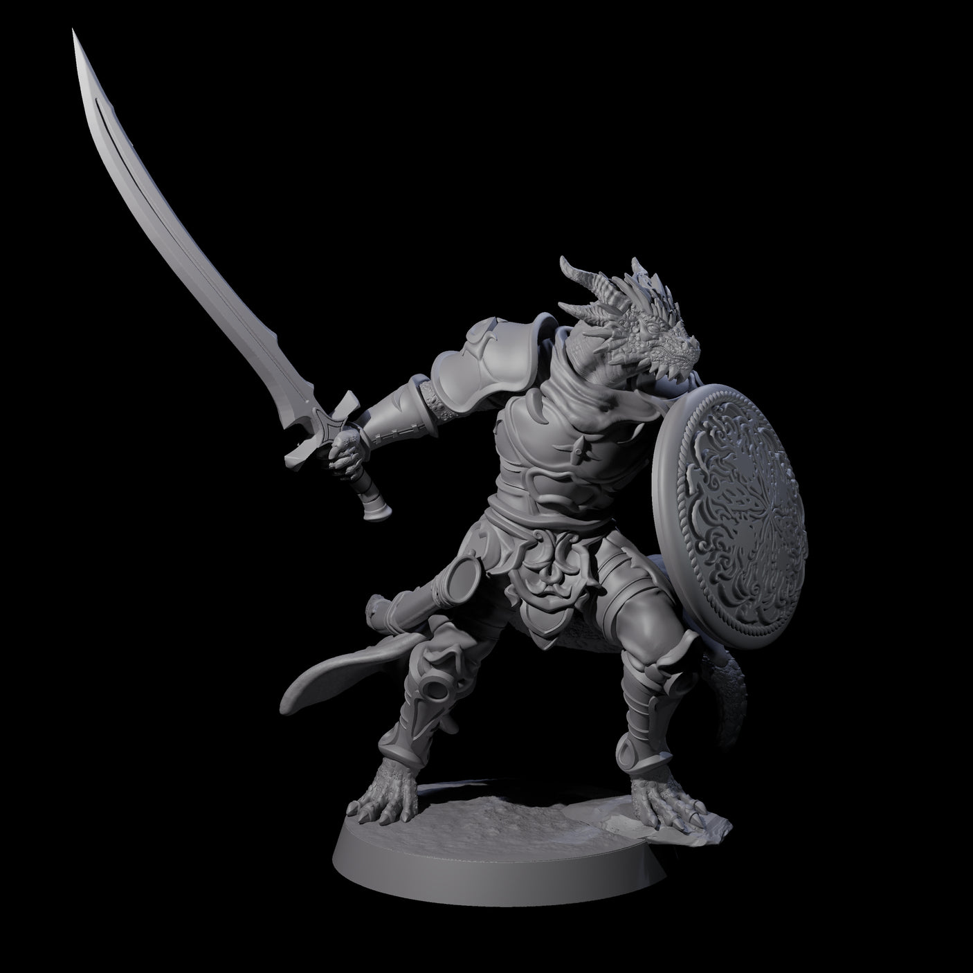 Eight Swinging Dragonborn Flameblades Miniature for Dungeons and Dragons, Pathfinder or other TTRPGs