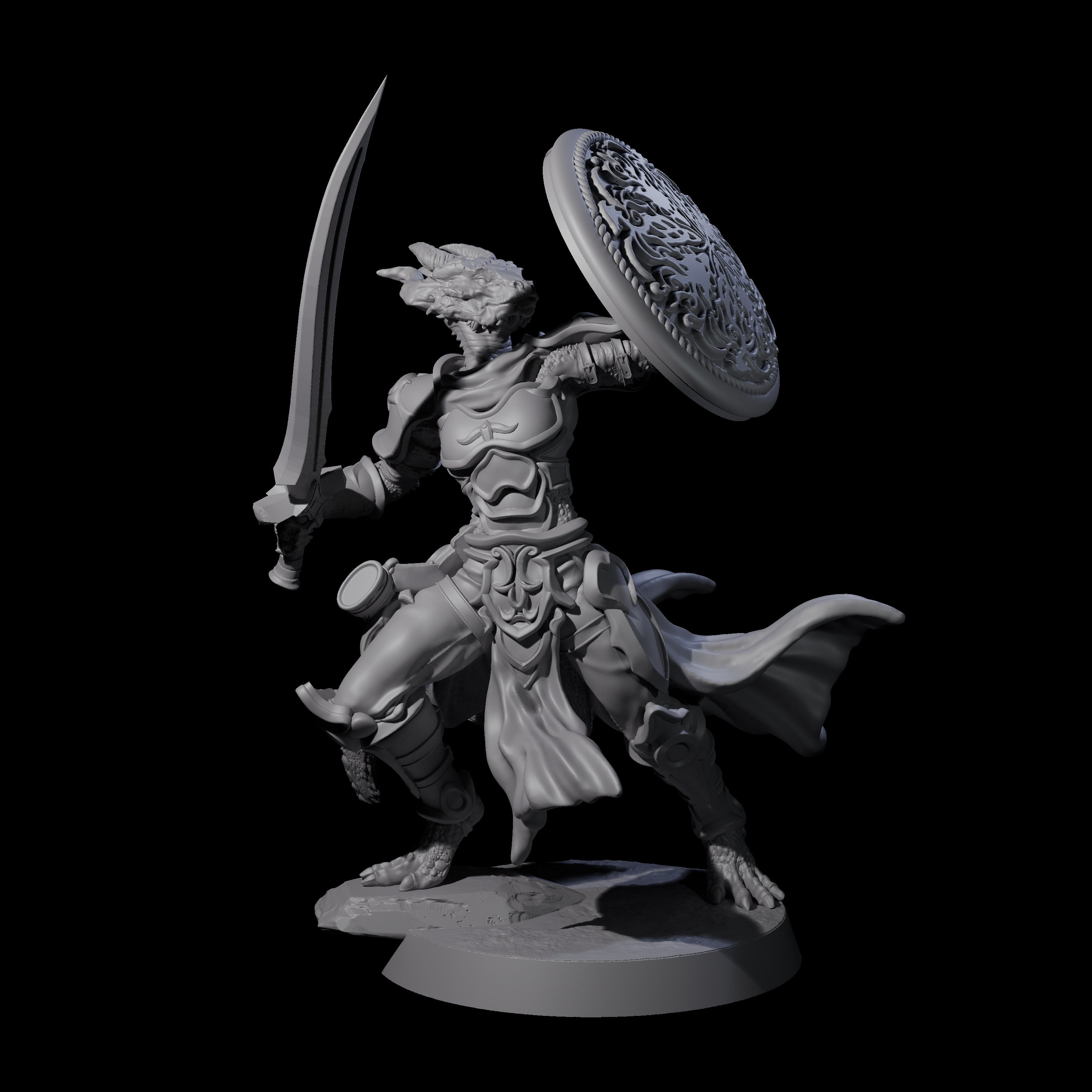 Eight Swinging Dragonborn Flameblades Miniature for Dungeons and Dragons, Pathfinder or other TTRPGs