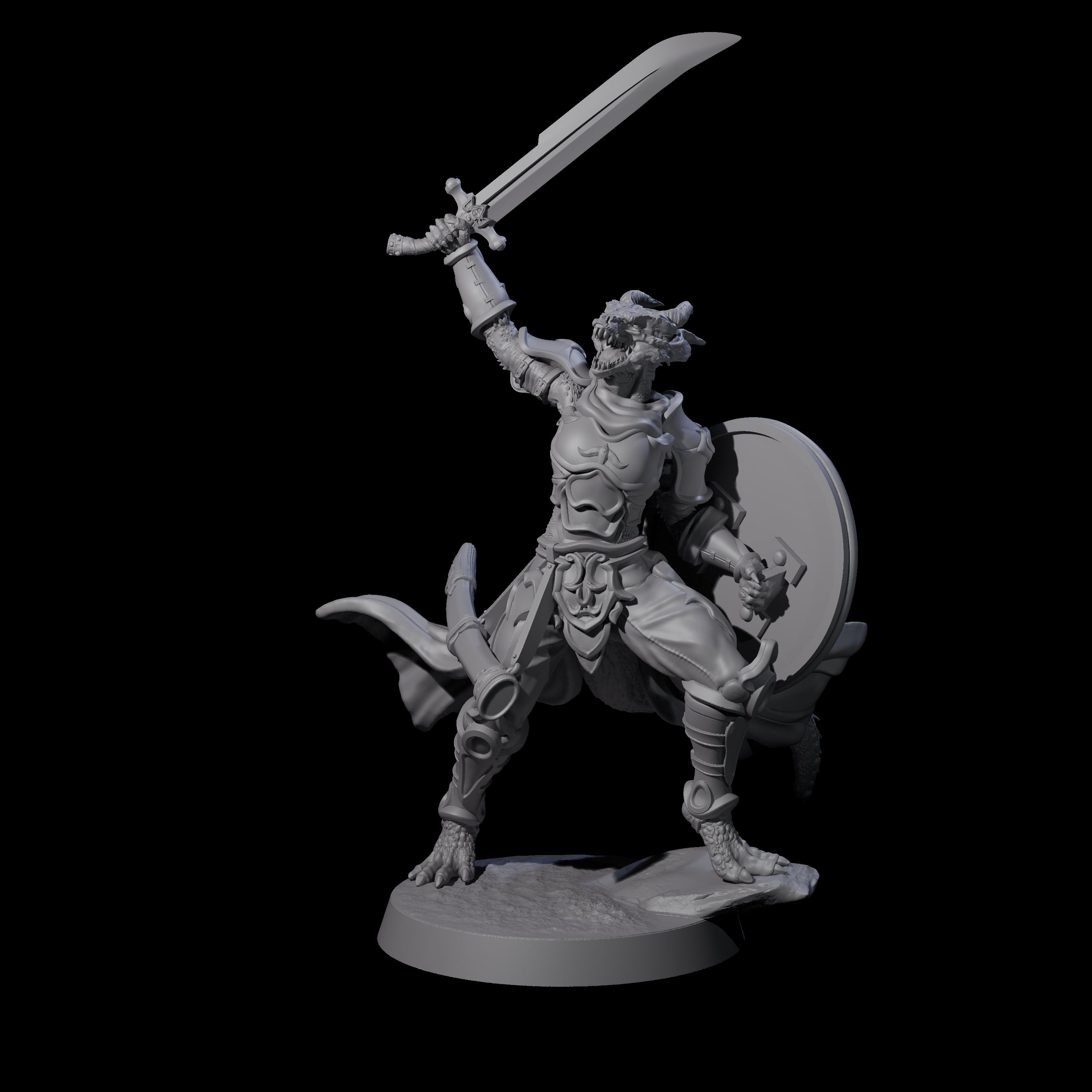 Eight Swinging Dragonborn Flameblades Miniature for Dungeons and Dragons, Pathfinder or other TTRPGs