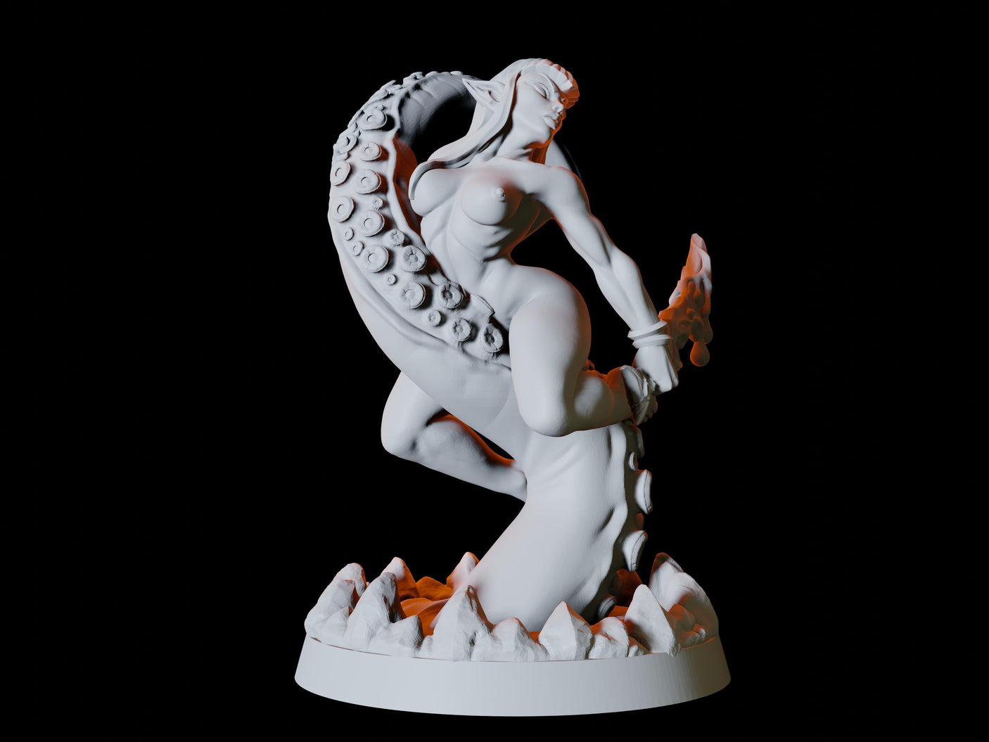 Elf on Tentacle Pin-up Miniature for Dungeons and Dragons, Pathfinder or other TTRPGs