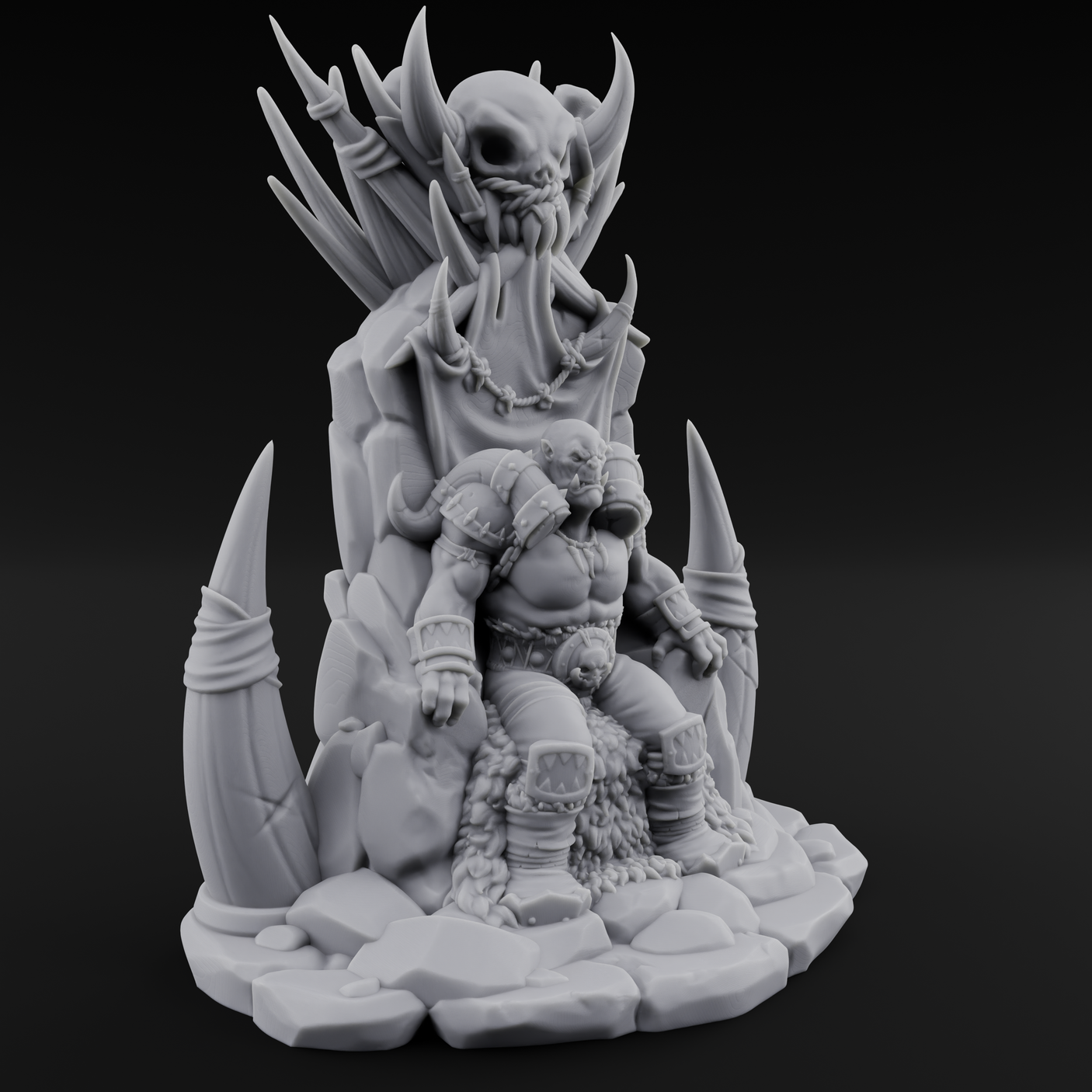 Enthroned Orc Warlord Miniature for Dungeons and Dragons, Pathfinder or other TTRPGs