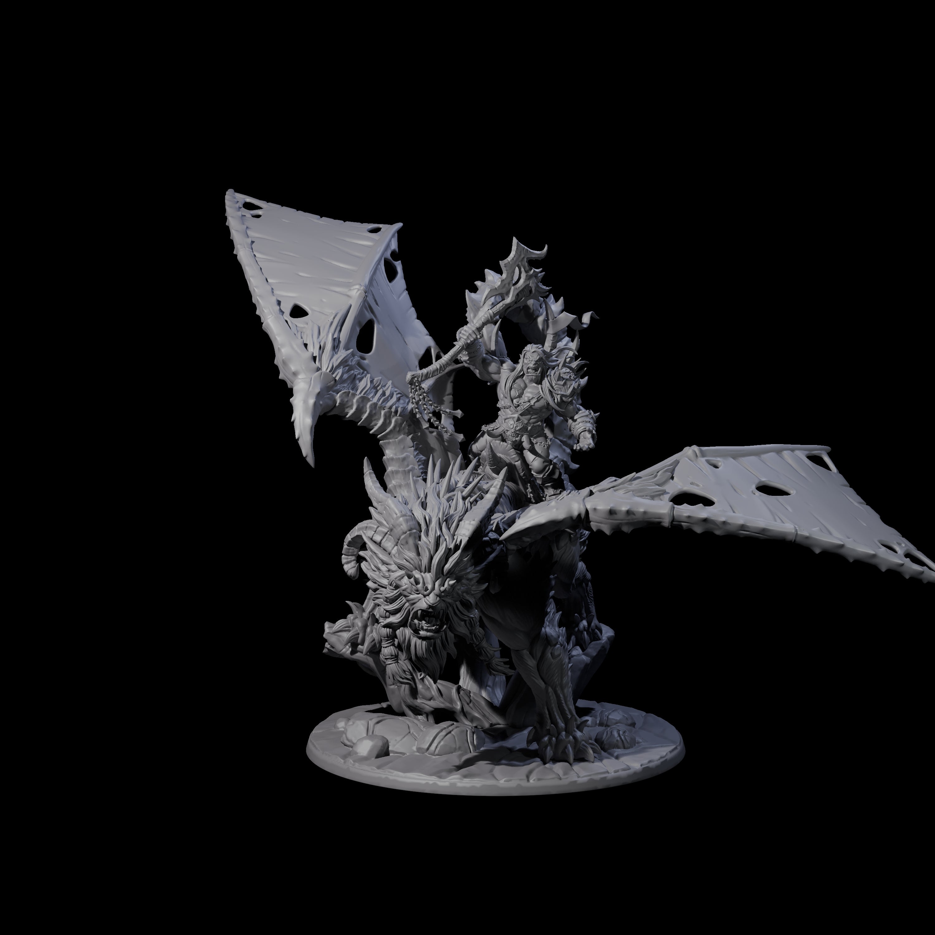 Fearsome Orc Leader Riding a Manticore Miniature for Dungeons and Dragons, Pathfinder or other TTRPGs