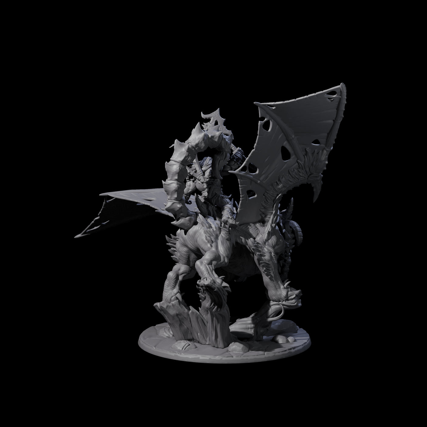 Fearsome Orc Leader Riding a Manticore Miniature for Dungeons and Dragons, Pathfinder or other TTRPGs