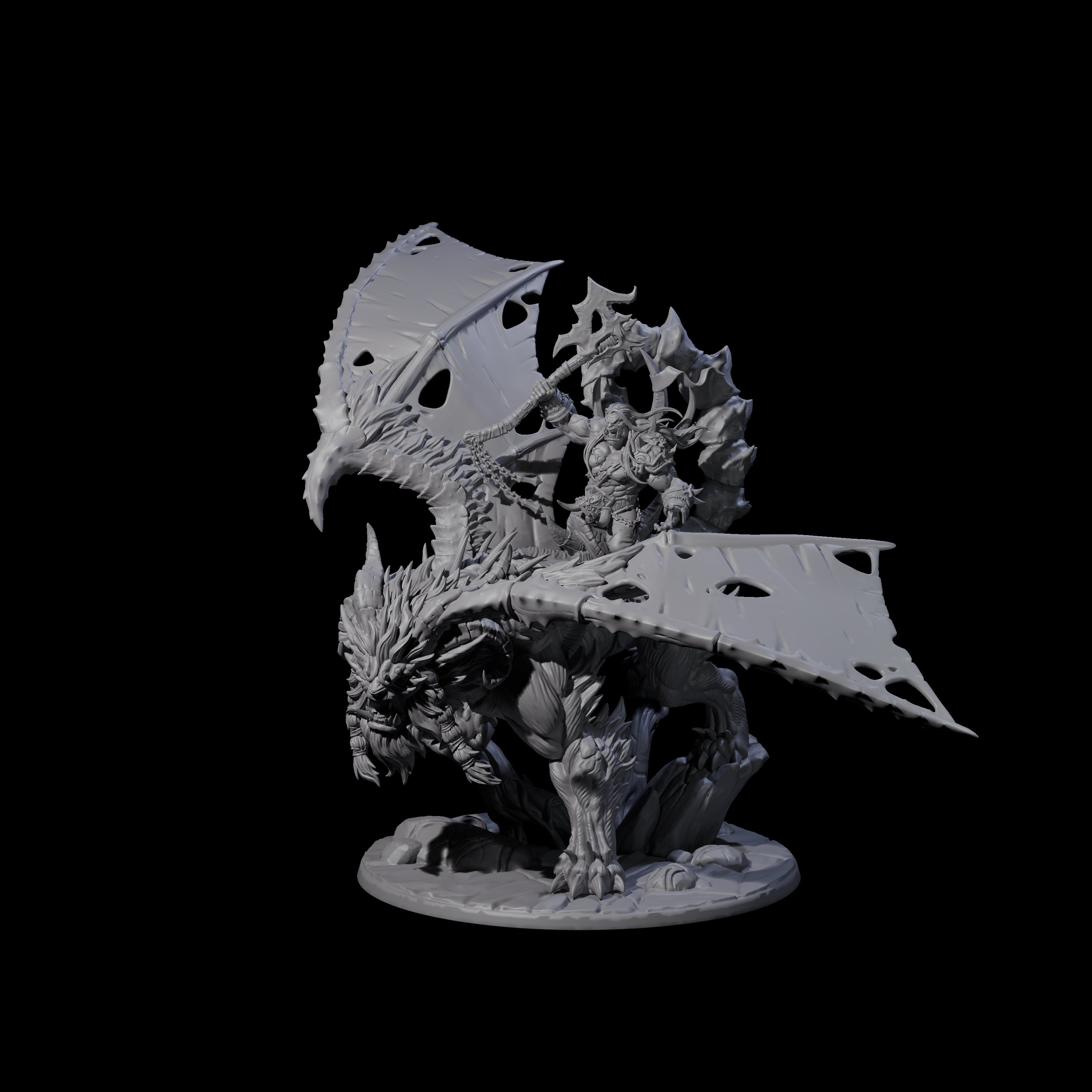 Fearsome Orc Leader Riding a Manticore Miniature for Dungeons and Dragons, Pathfinder or other TTRPGs