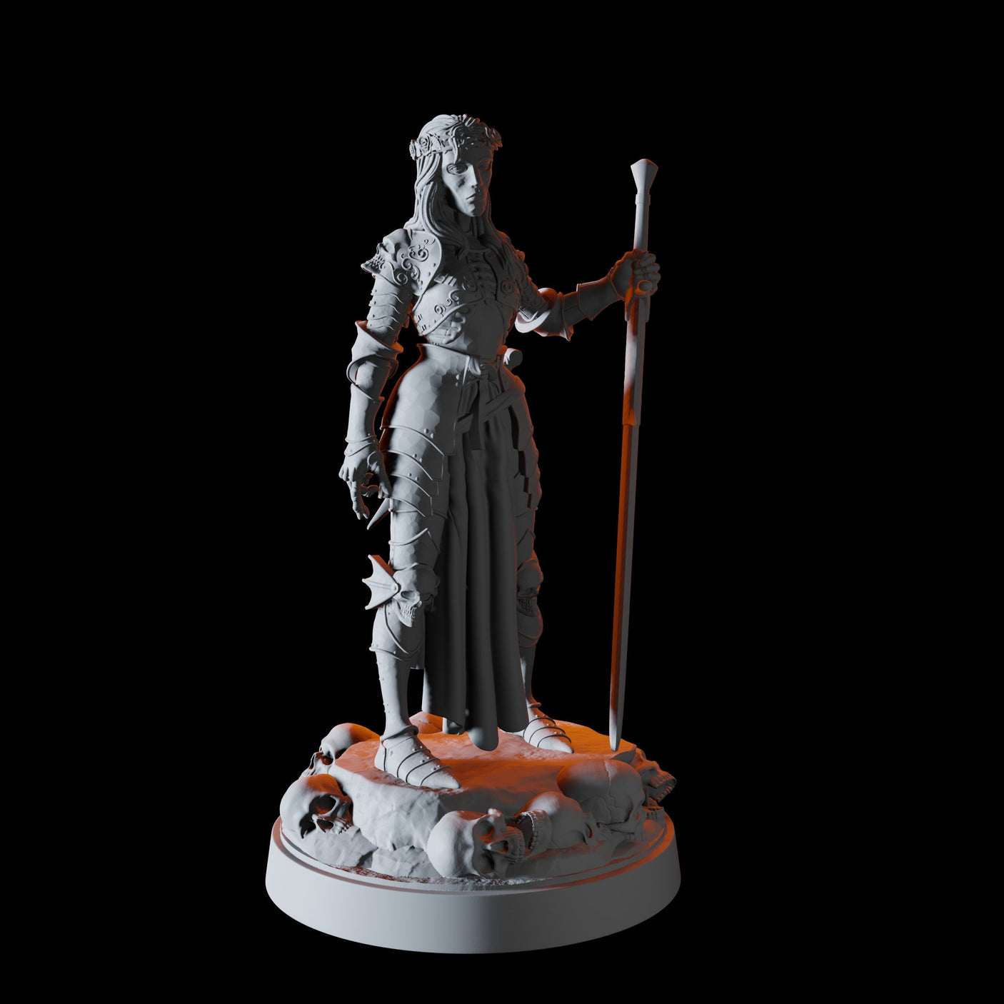 Female Death Paladin Miniature for Dungeons and Dragons, Pathfinder or other TTRPGs