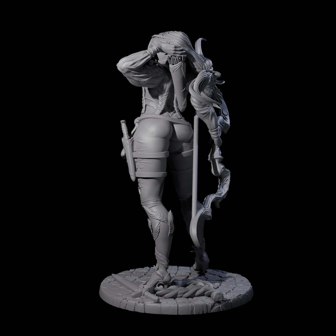 Fenn - Drawing Archer Miniature for Dungeons and Dragons, Pathfinder or other TTRPGs