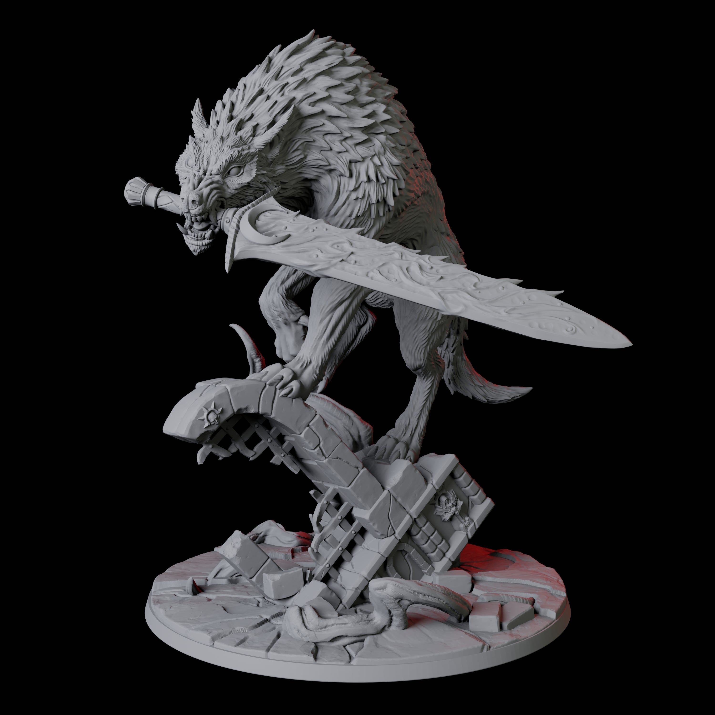Ferocious Sword-Wielding Werewolf Miniature for Dungeons and Dragons, Pathfinder or other TTRPGs