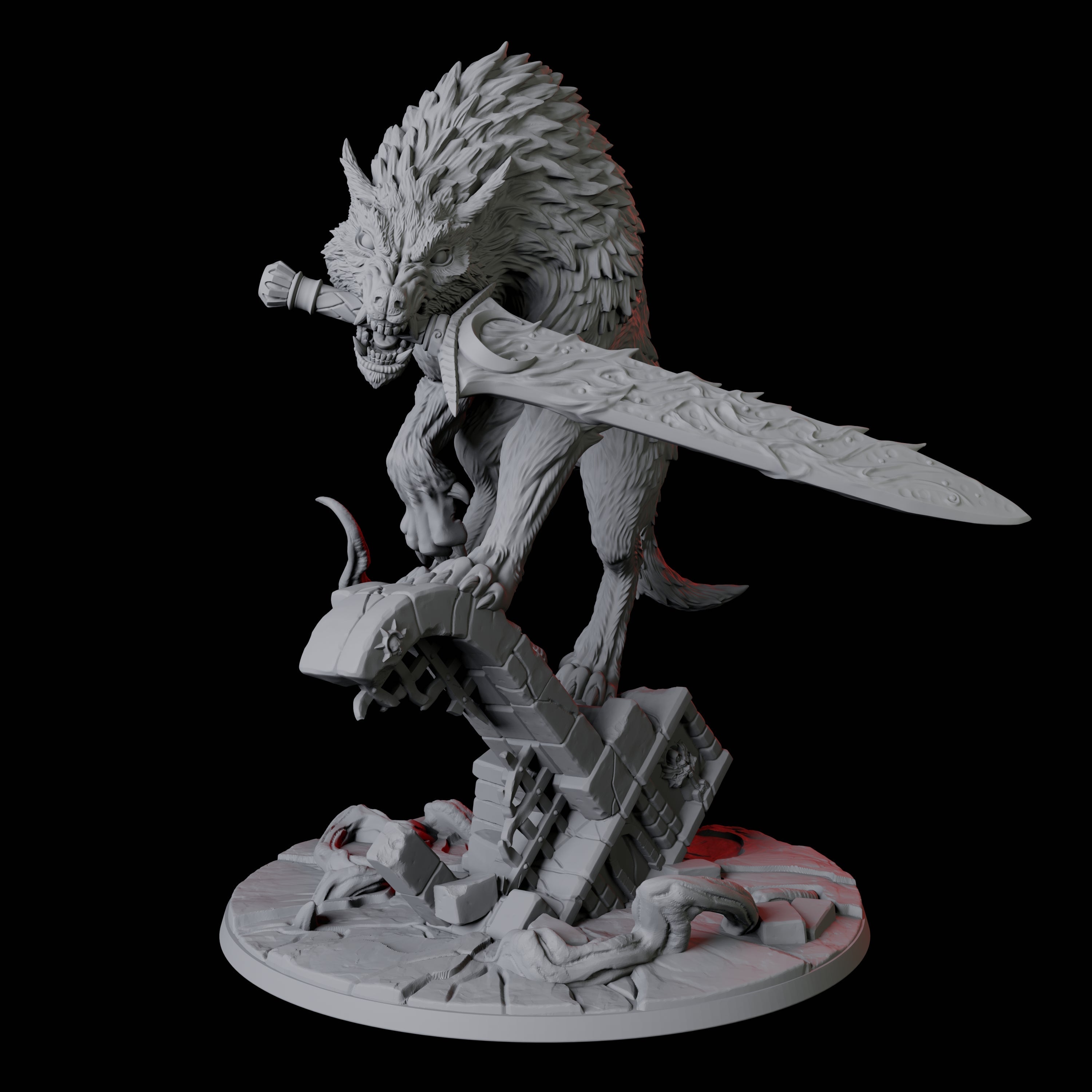 Ferocious Sword-Wielding Werewolf Miniature for Dungeons and Dragons, Pathfinder or other TTRPGs