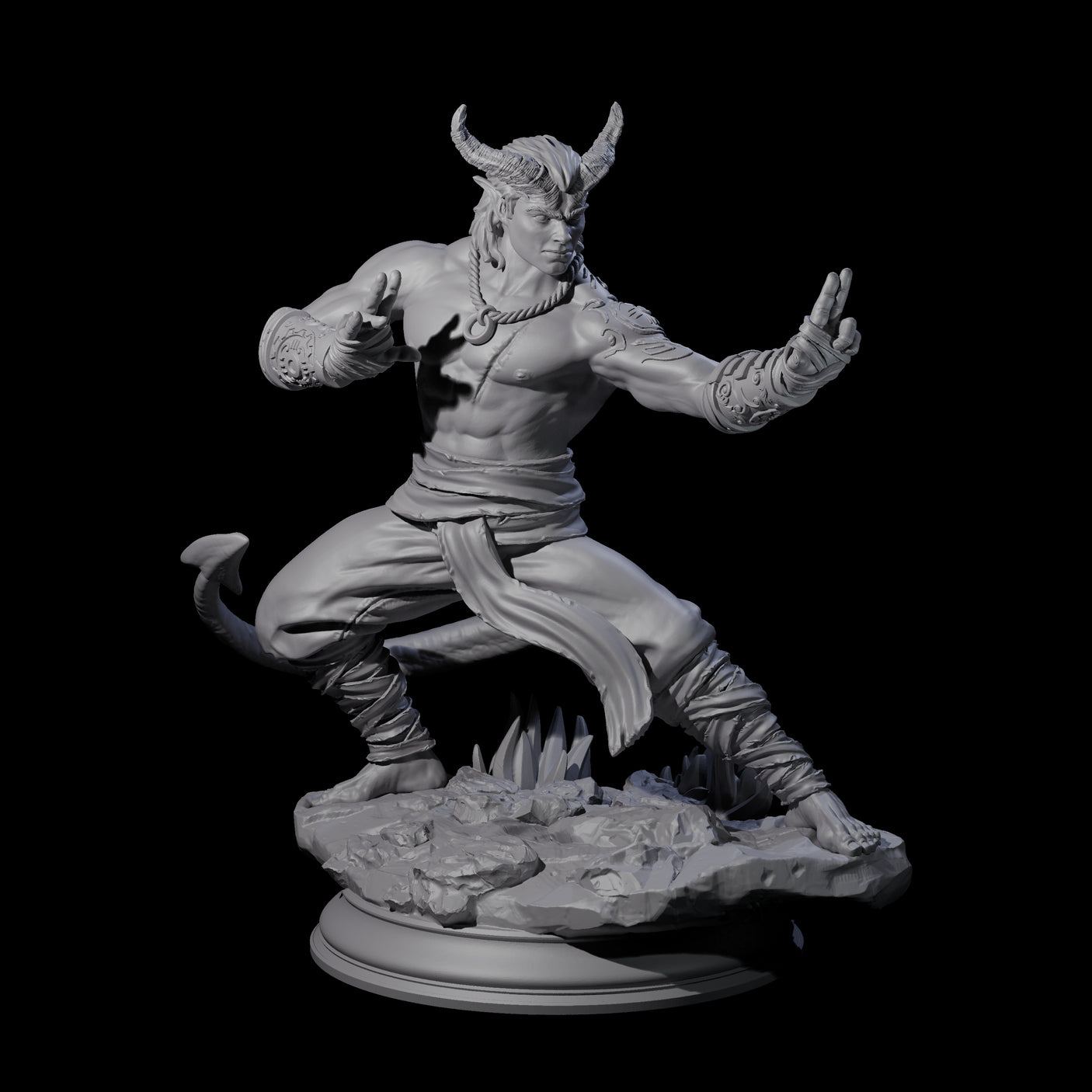 Fierce Tiefling Monk Miniature for Dungeons and Dragons, Pathfinder or other TTRPGs