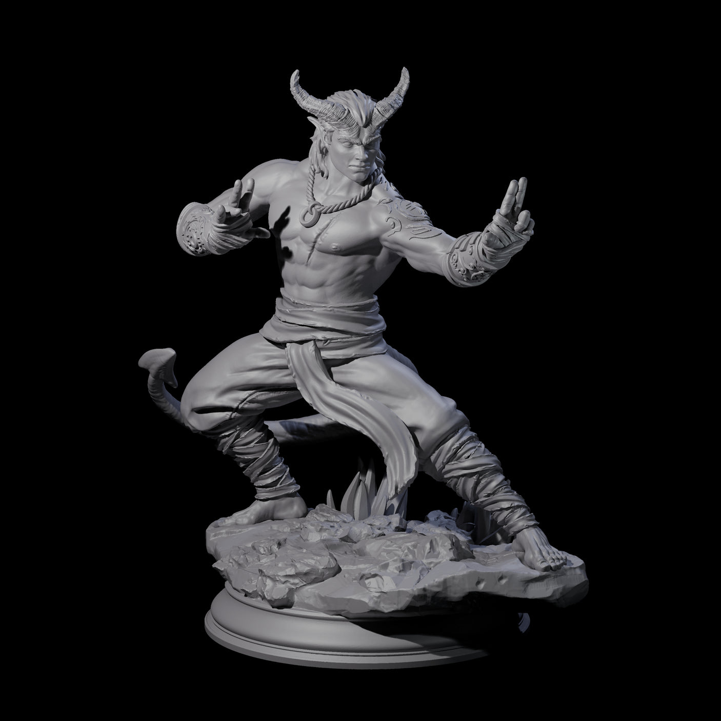 Fierce Tiefling Monk Miniature for Dungeons and Dragons, Pathfinder or other TTRPGs