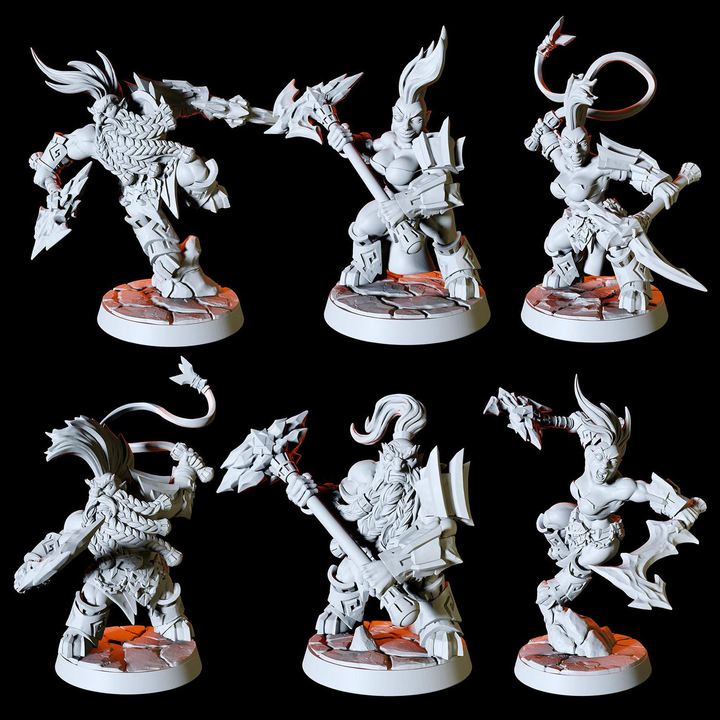 Fire Dwarf Army - Six Miniatures Miniature for Dungeons and Dragons, Pathfinder or other TTRPGs