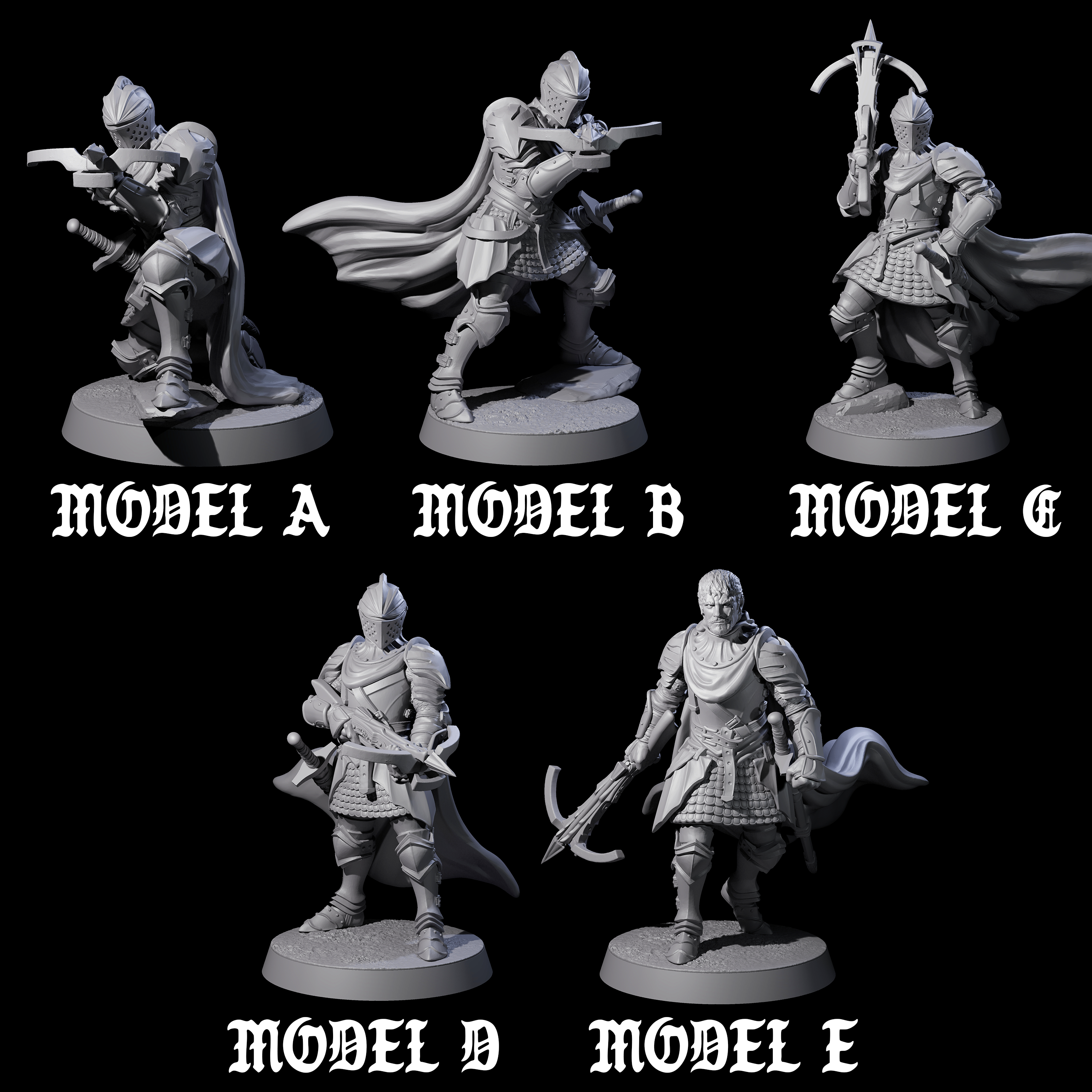 Five Aiming Militia Crossbowmen Miniature for Dungeons and Dragons, Pathfinder or other TTRPGs