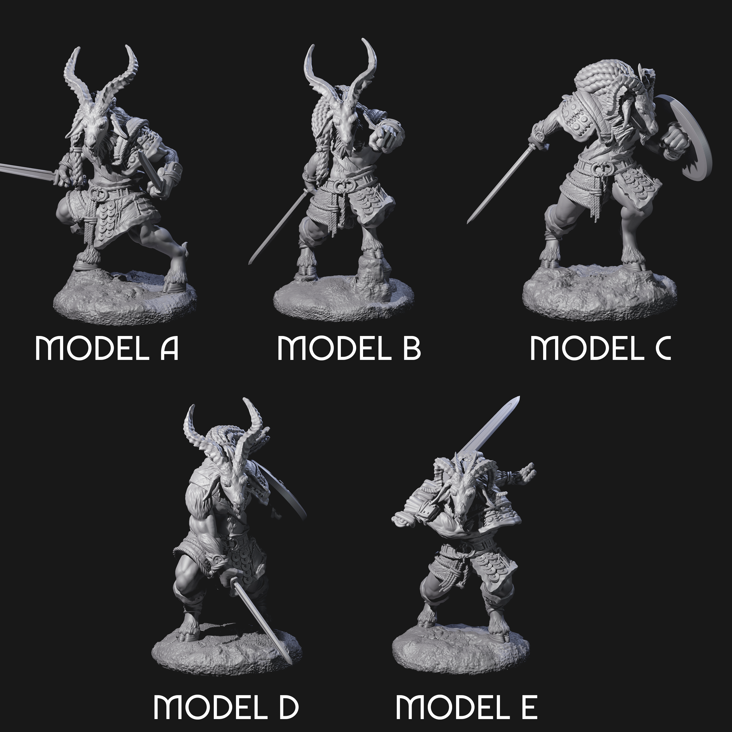 Five Brave Satyr Fighters Miniature for Dungeons and Dragons, Pathfinder or other TTRPGs