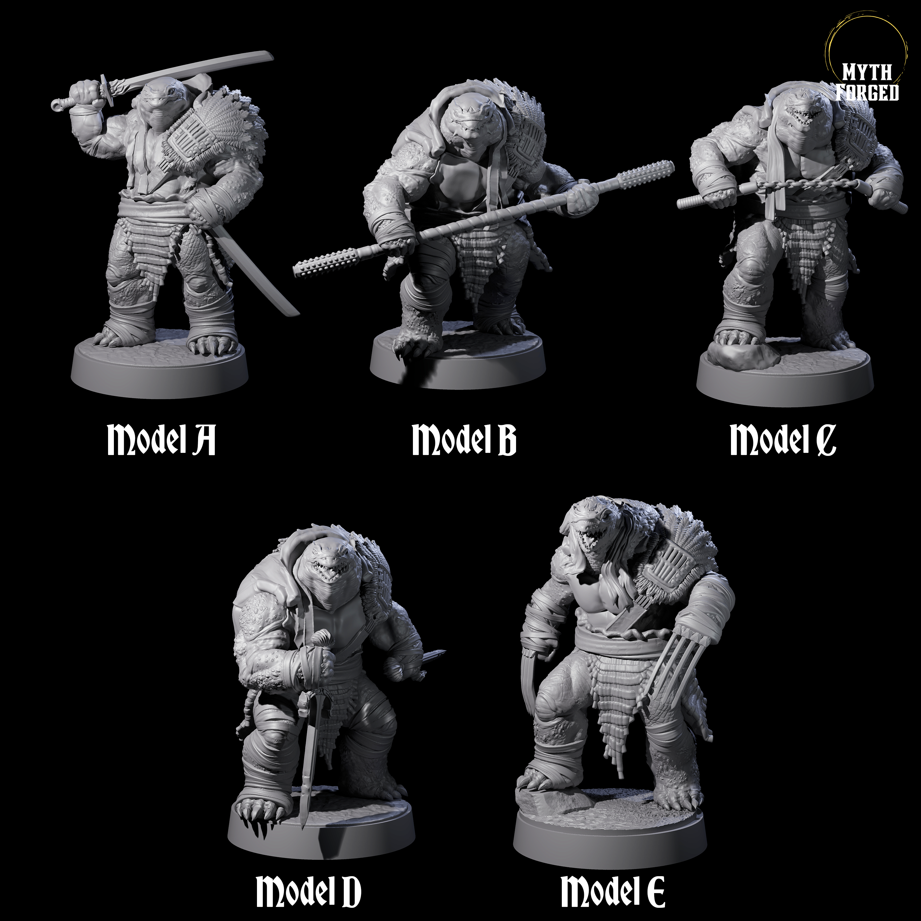 Five Masked Tortle Ninjas Miniature for Dungeons and Dragons, Pathfinder or other TTRPGs