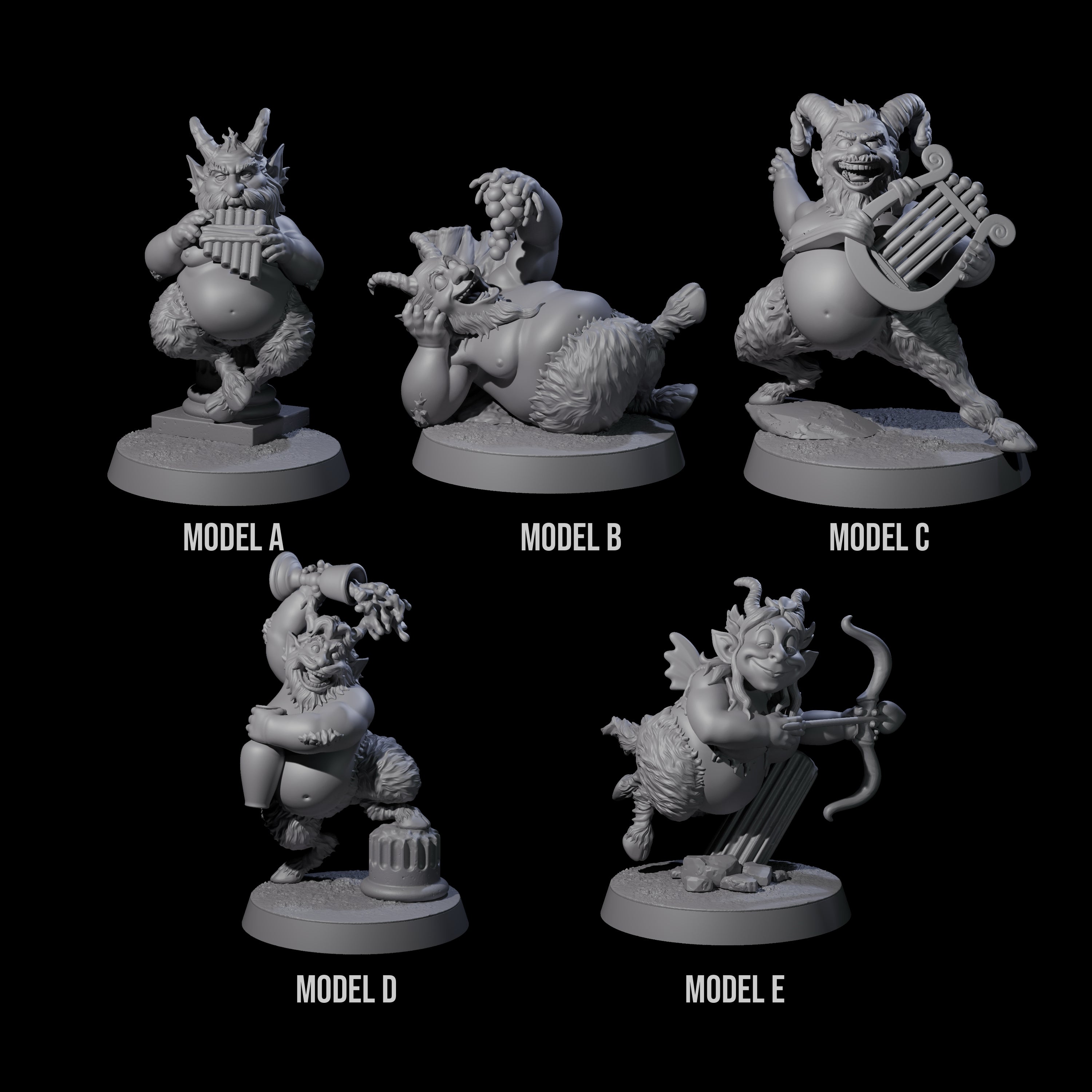 Five Mischievous Satyrs Miniature for Dungeons and Dragons, Pathfinder or other TTRPGs
