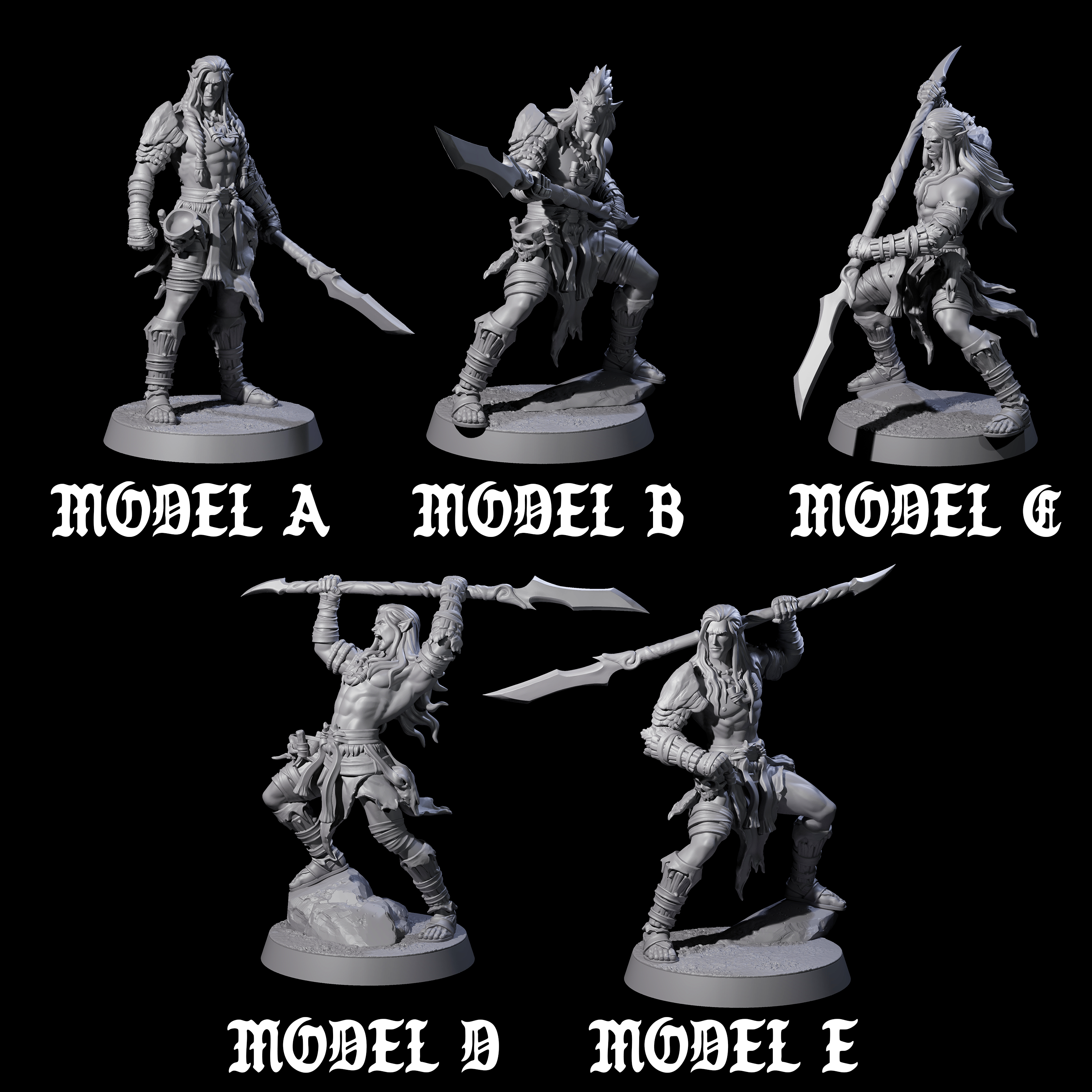 Five Muscular Elf Forest Guardians Miniature for Dungeons and Dragons, Pathfinder or other TTRPGs
