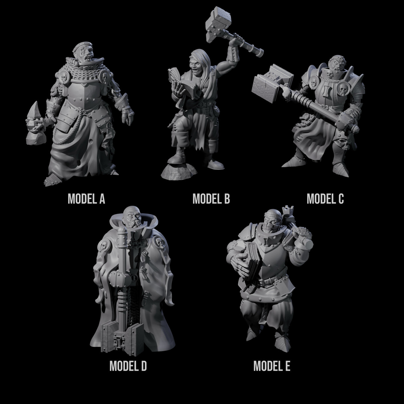 Five Pious Battle Priests Miniature for Dungeons and Dragons, Pathfinder or other TTRPGs