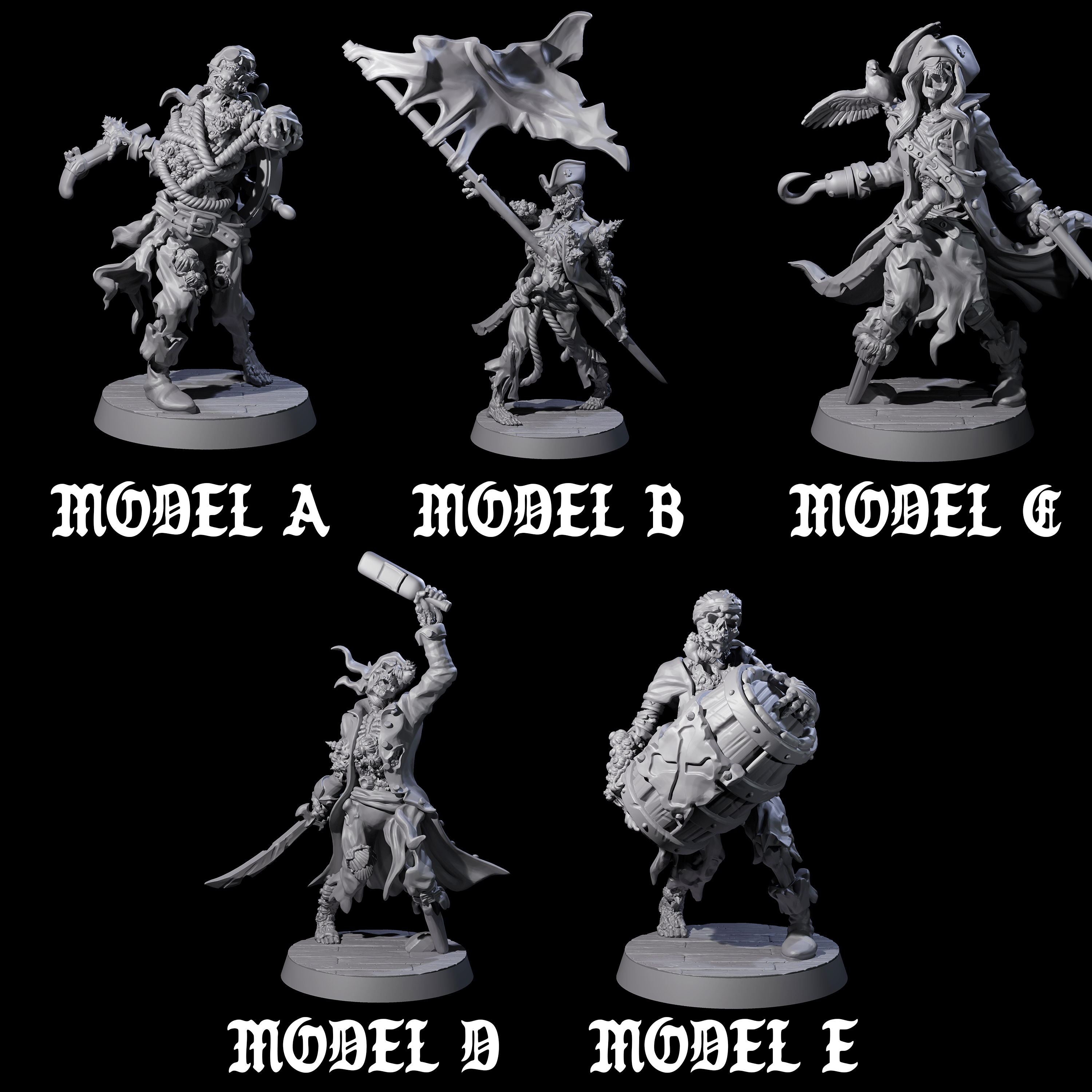 Five Soggy Undead Pirate Skeletons Miniature for Dungeons and Dragons, Pathfinder or other TTRPGs