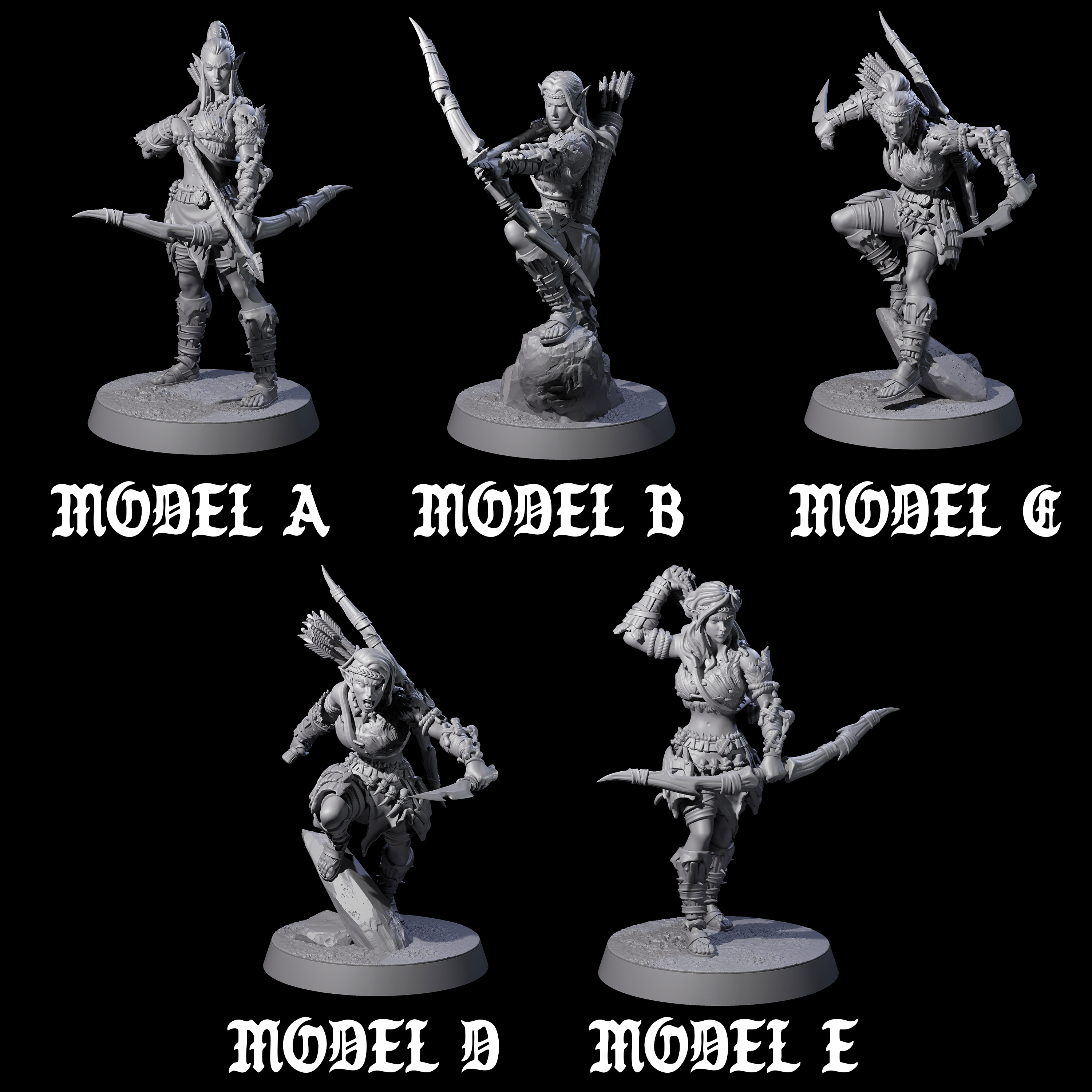 Five Tree Rangers Miniature for Dungeons and Dragons, Pathfinder or other TTRPGs
