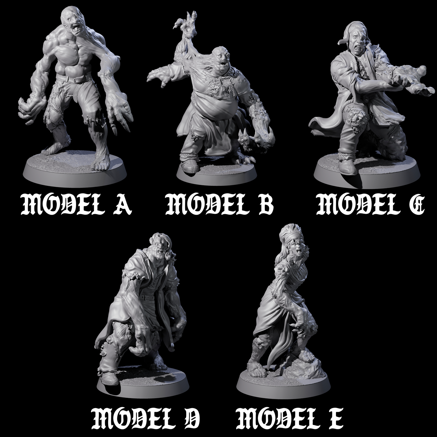 Five Unlucky Flesh Warped Victims Miniature for Dungeons and Dragons, Pathfinder or other TTRPGs