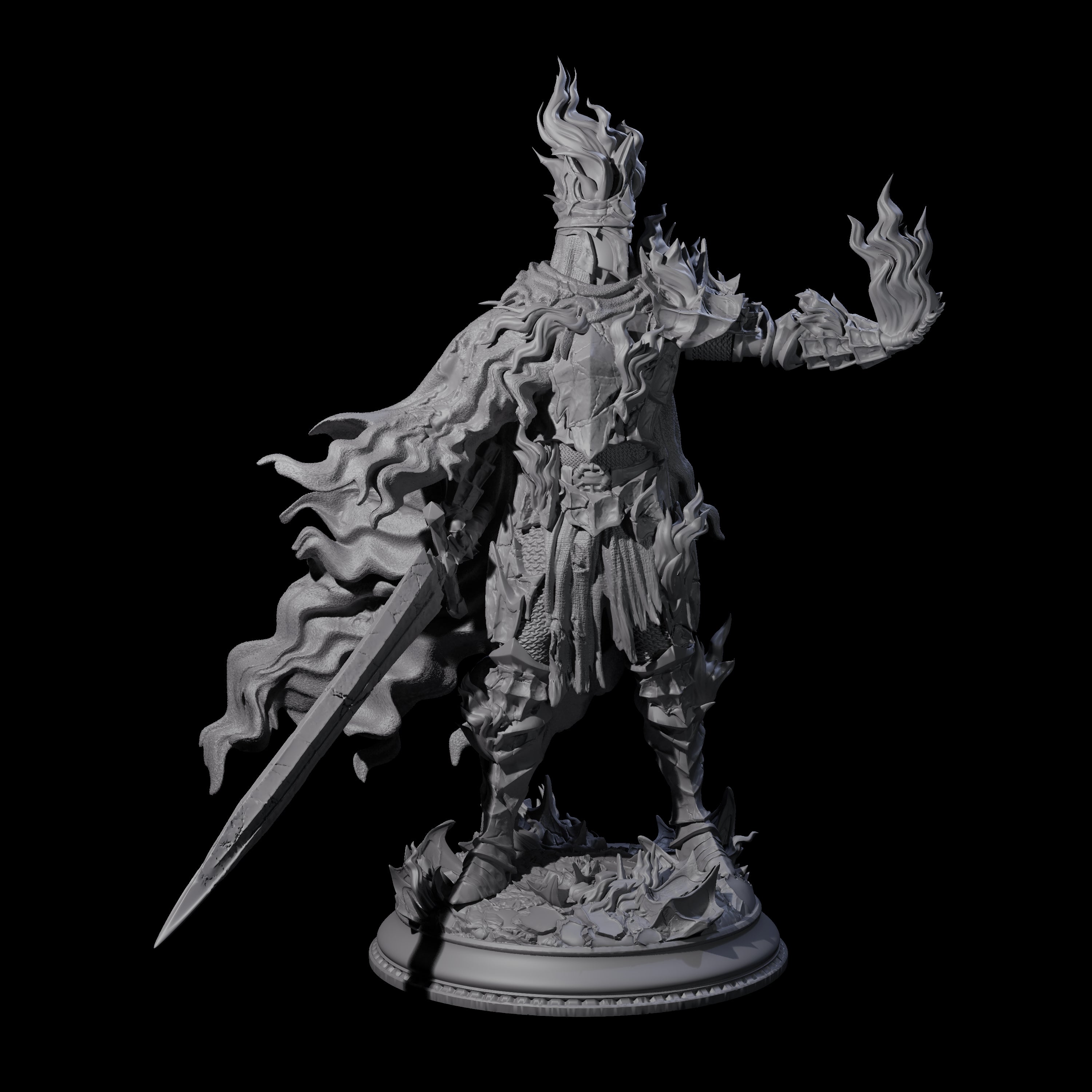 Flaming Death Knight Miniature for Dungeons and Dragons, Pathfinder or other TTRPGs