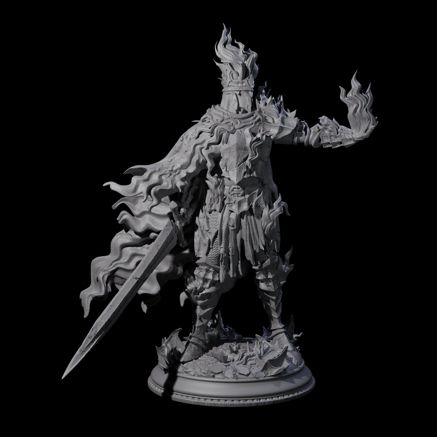 Flaming Death Knight Miniature for Dungeons and Dragons, Pathfinder or other TTRPGs