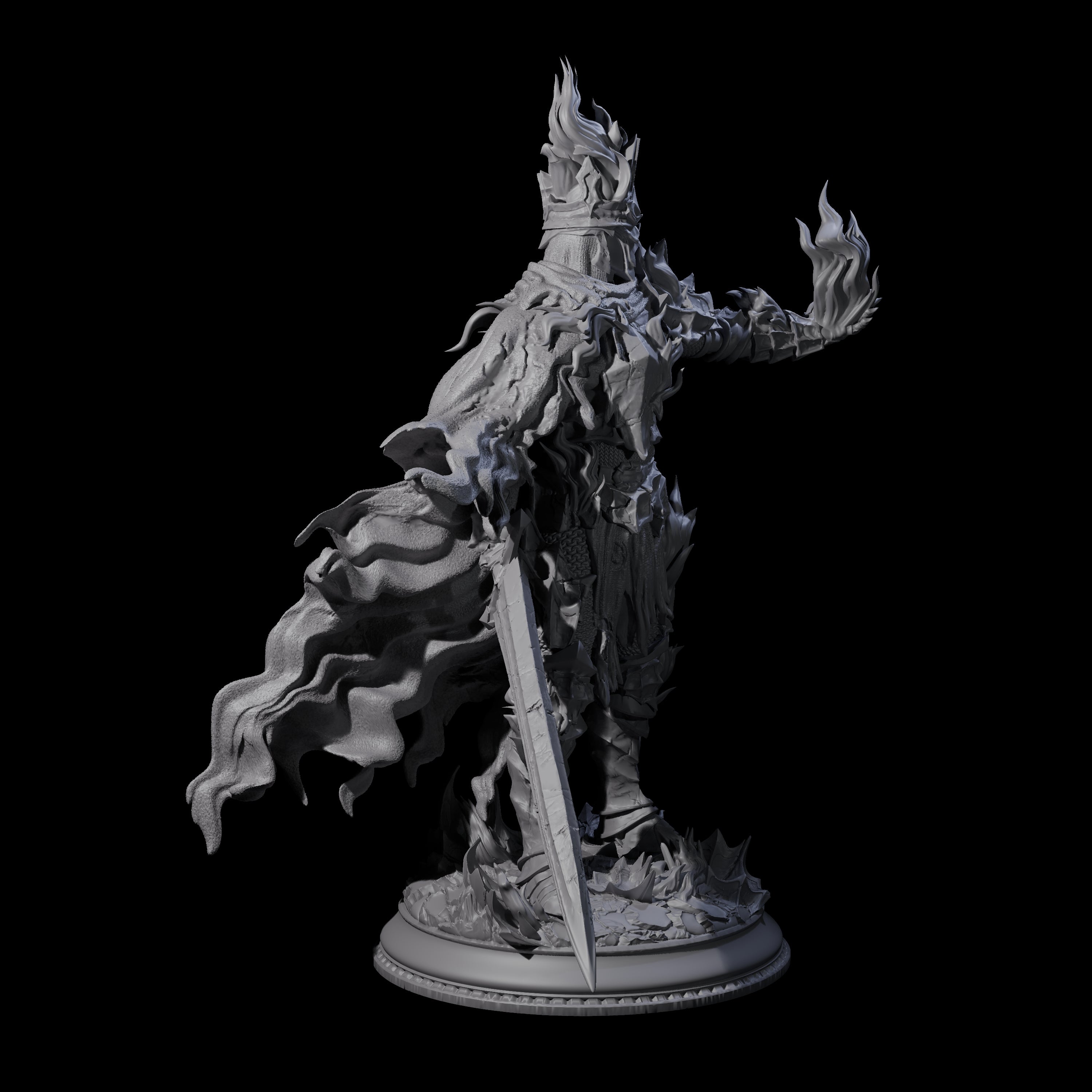Flaming Death Knight Miniature for Dungeons and Dragons, Pathfinder or other TTRPGs