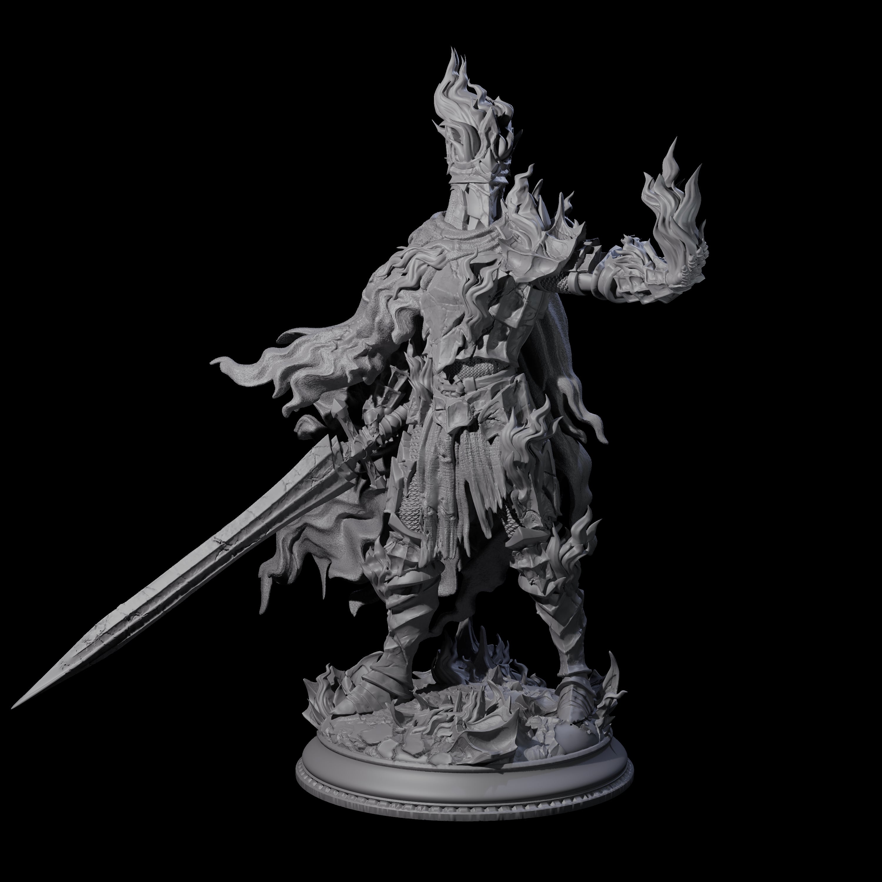 Flaming Death Knight Miniature for Dungeons and Dragons, Pathfinder or other TTRPGs