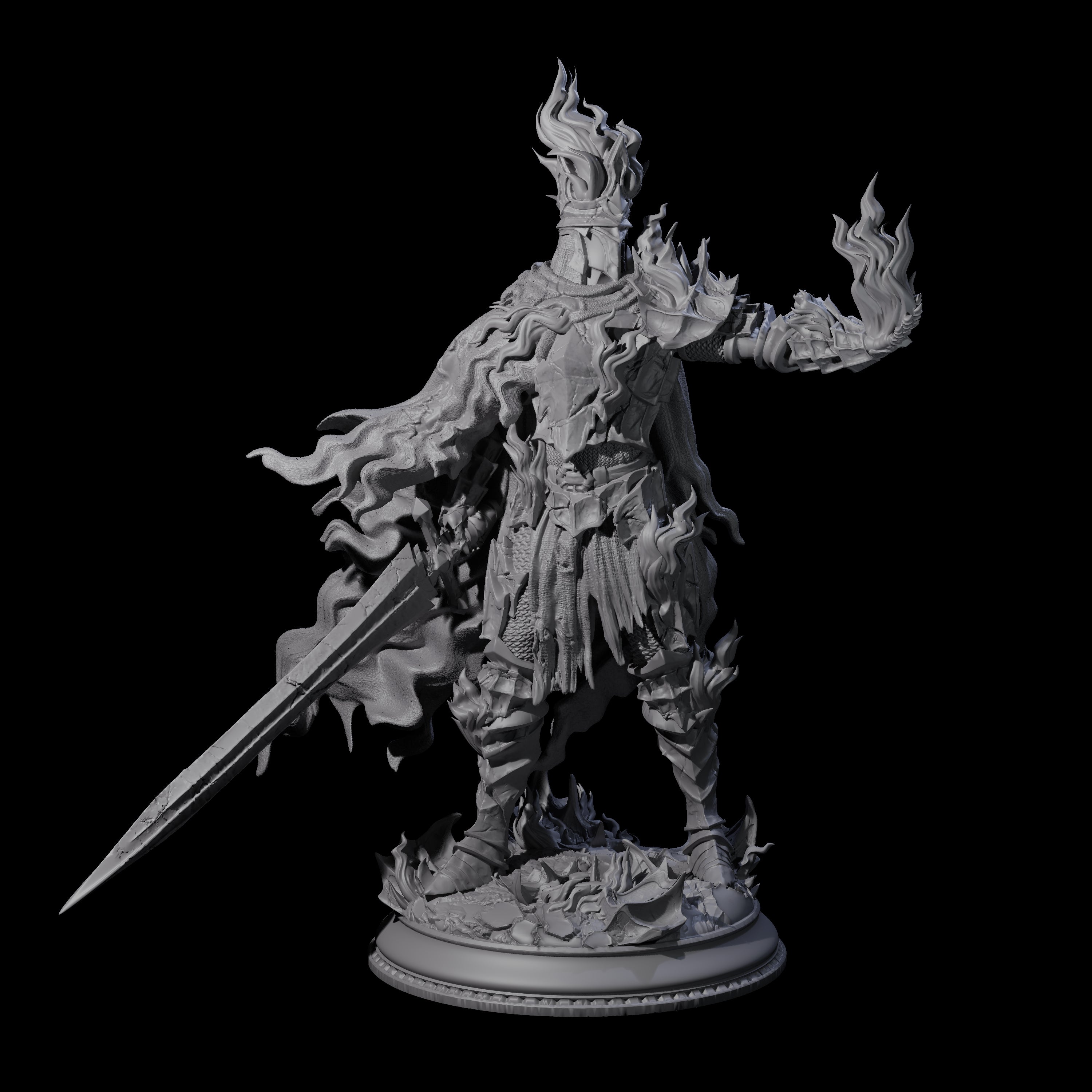 Flaming Death Knight Miniature for Dungeons and Dragons, Pathfinder or other TTRPGs
