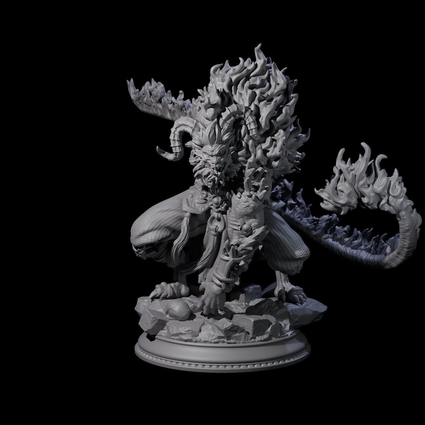 Flaming Rakshasa Miniature for Dungeons and Dragons, Pathfinder or other TTRPGs