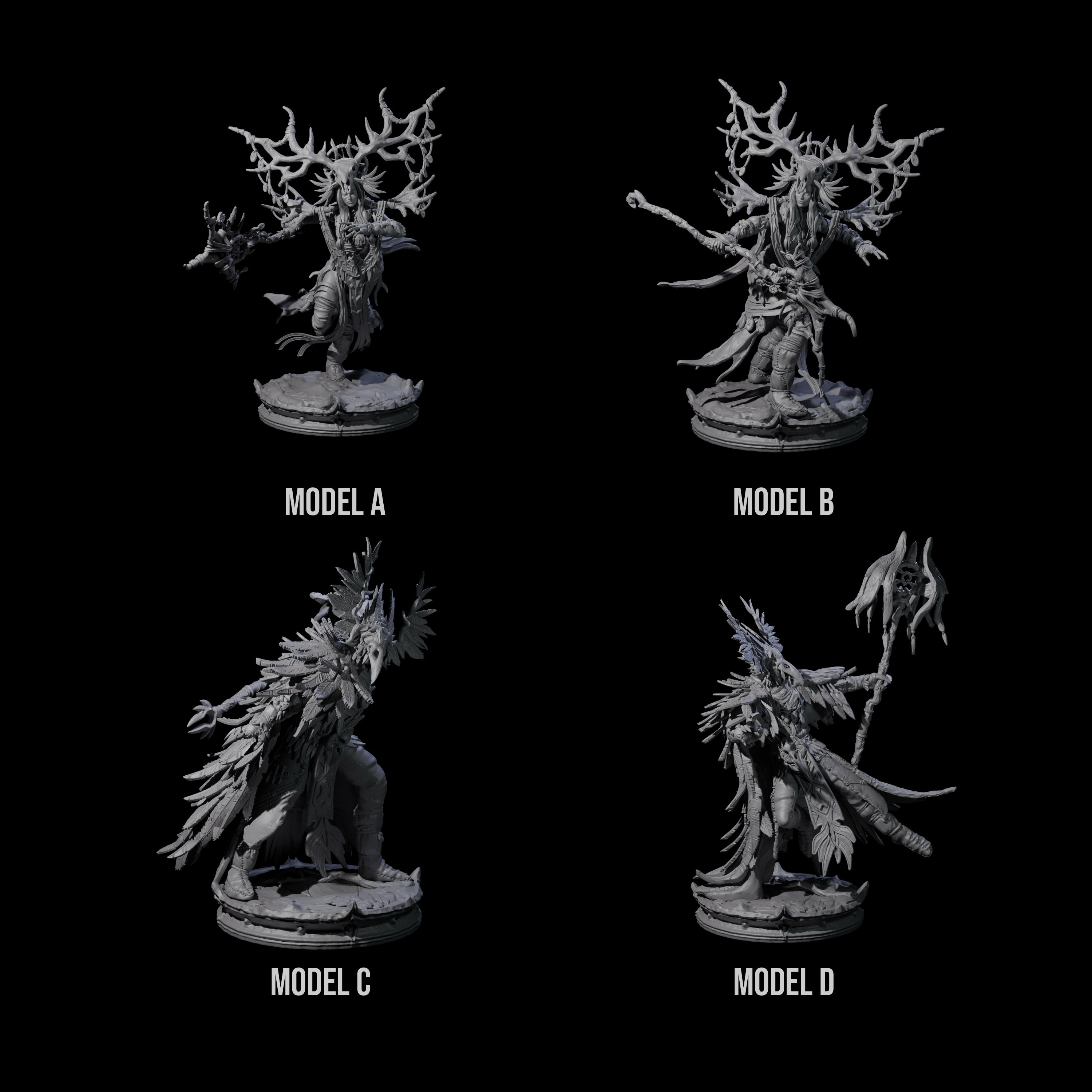 Four Ancient Dark Elf Druids of the Underdark Miniature for Dungeons and Dragons, Pathfinder or other TTRPGs