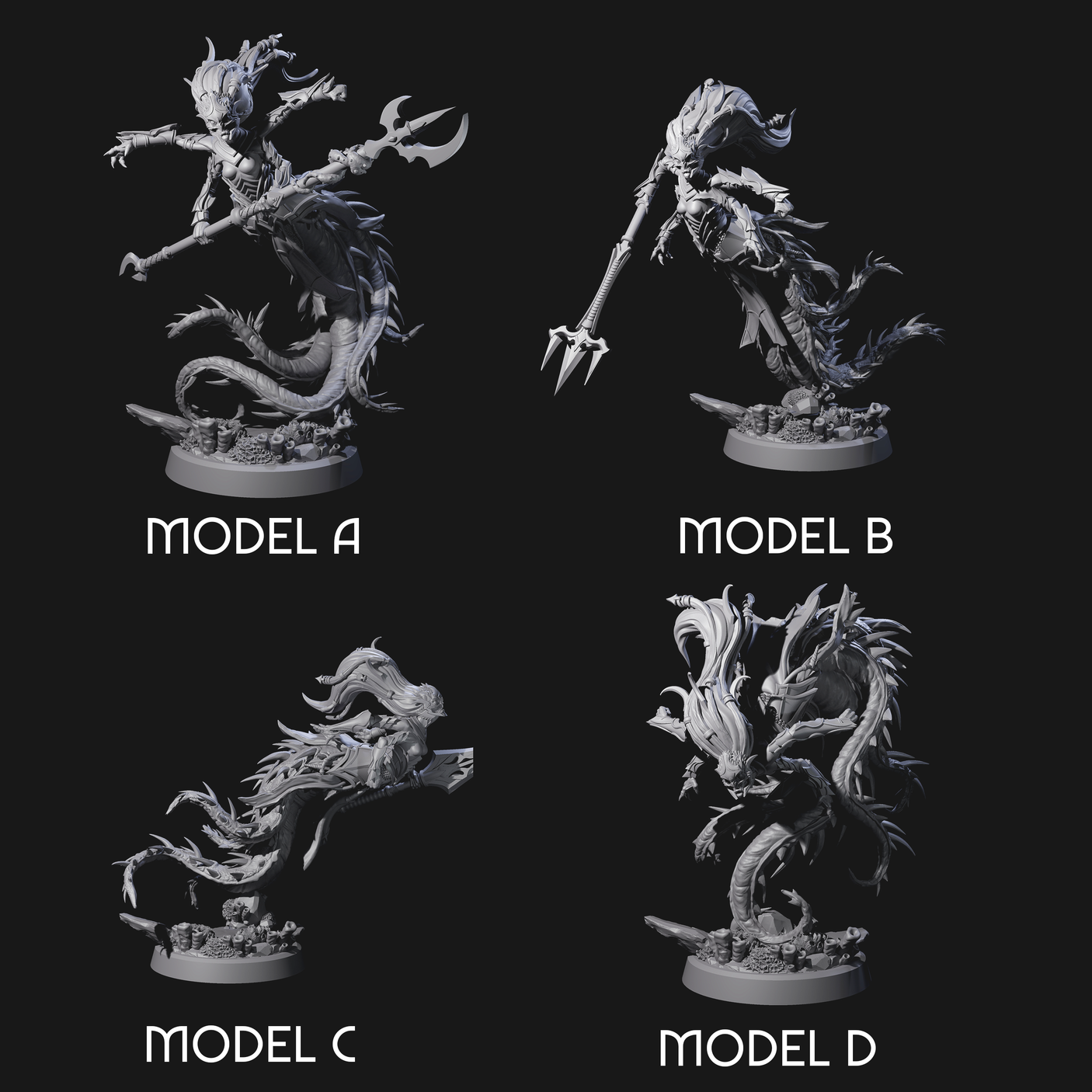 Four Attacking Deepsea Lamias Miniature for Dungeons and Dragons, Pathfinder or other TTRPGs