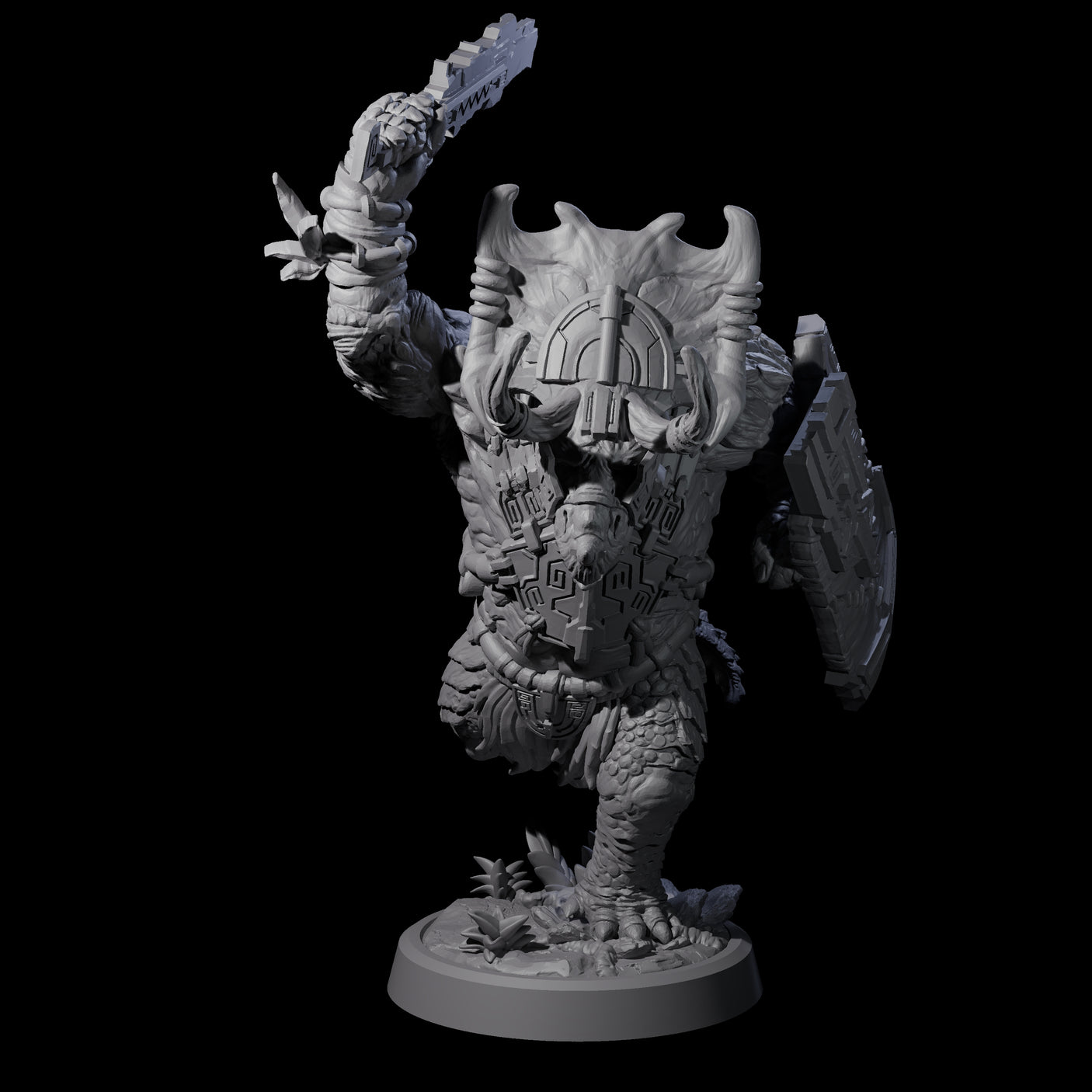 Four Attacking Triceratops Warriors Miniature for Dungeons and Dragons, Pathfinder or other TTRPGs