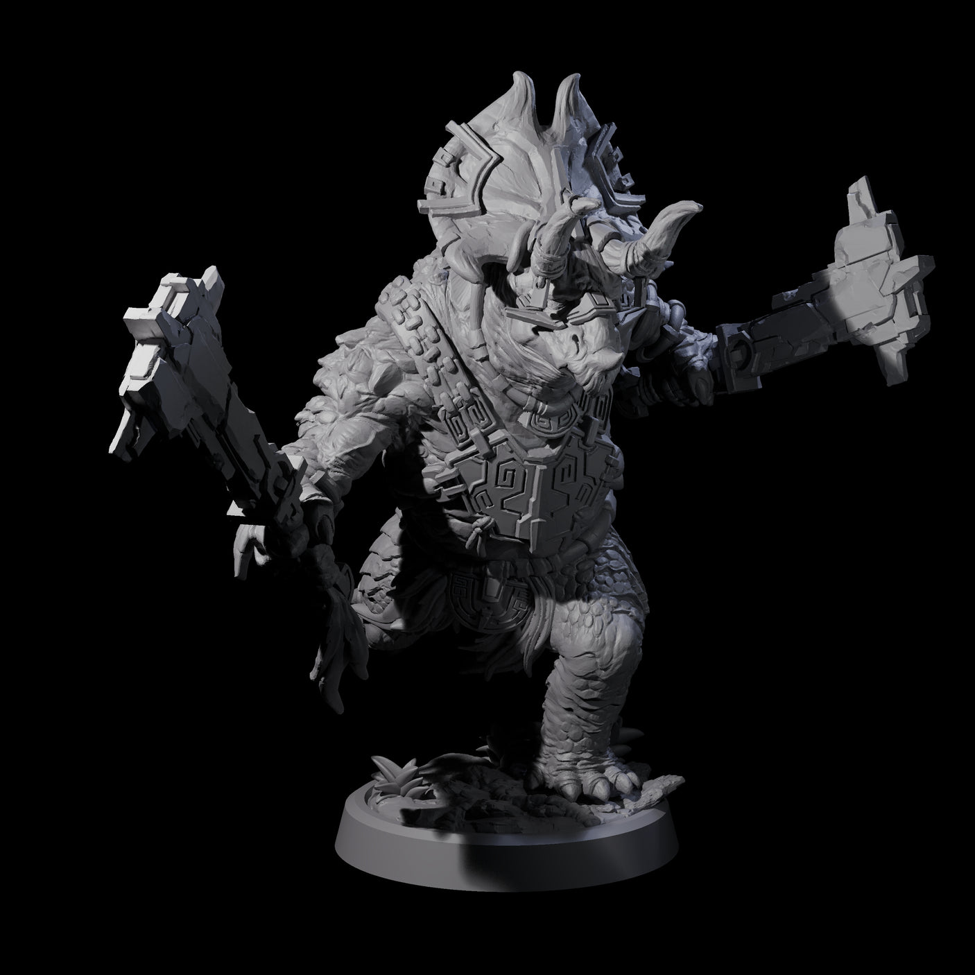 Four Attacking Triceratops Warriors Miniature for Dungeons and Dragons, Pathfinder or other TTRPGs