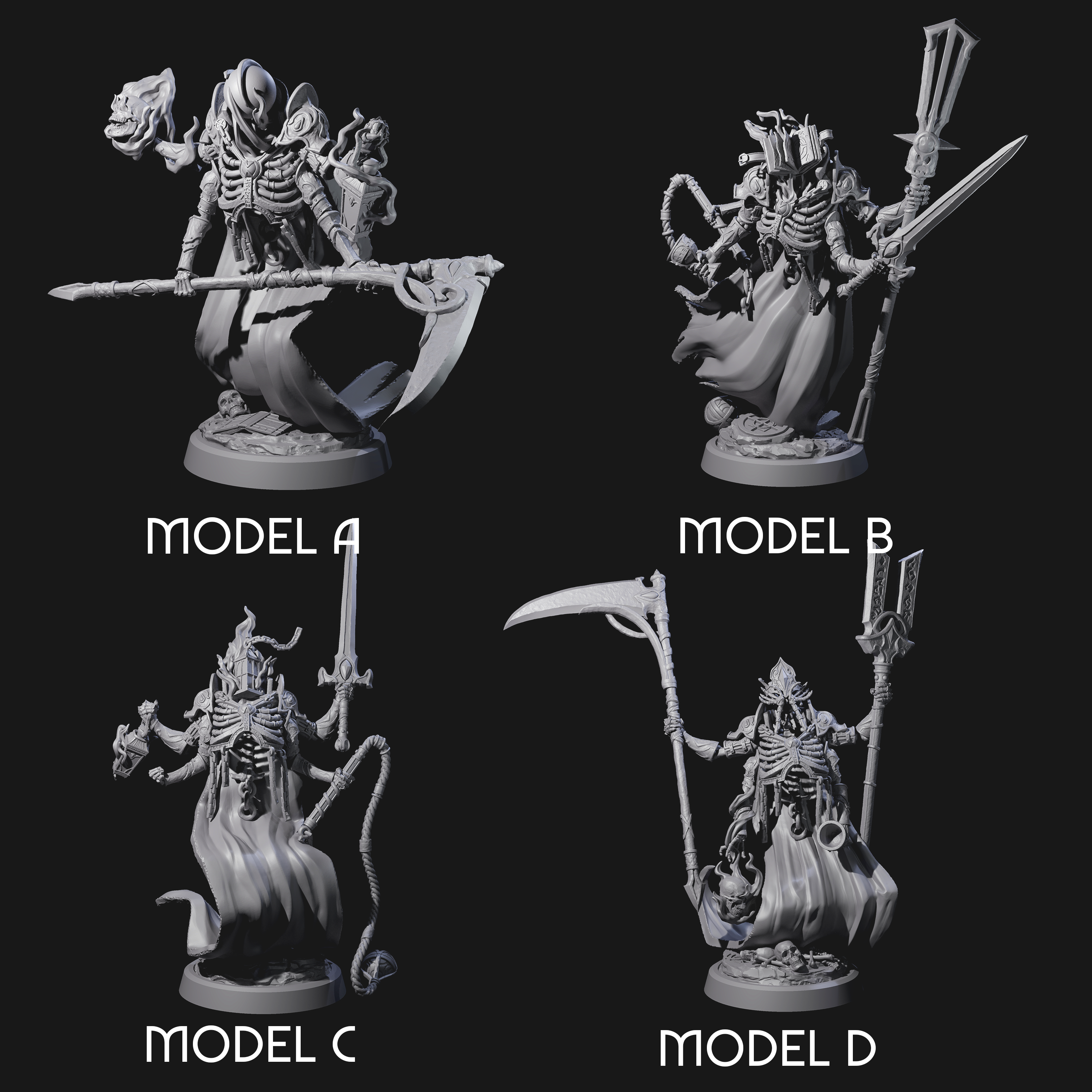 Four Attendant Ossuary Theurges Miniature for Dungeons and Dragons, Pathfinder or other TTRPGs