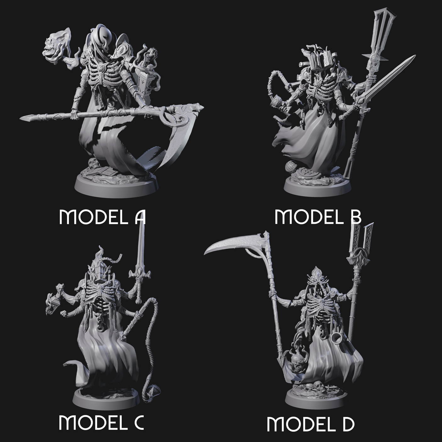 Four Attendant Ossuary Theurges Miniature for Dungeons and Dragons, Pathfinder or other TTRPGs