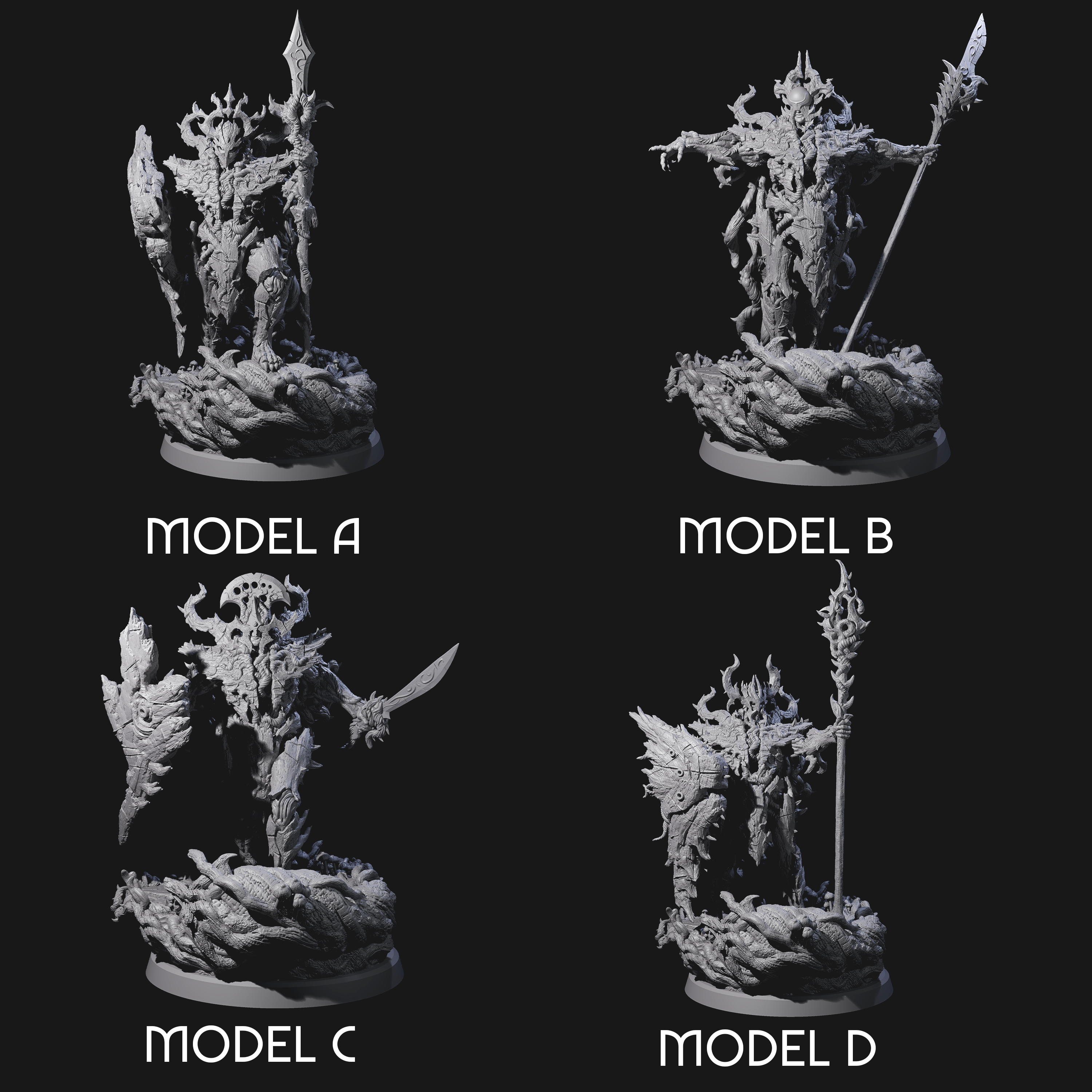 Four Barky Briar Knights Miniature for Dungeons and Dragons, Pathfinder or other TTRPGs