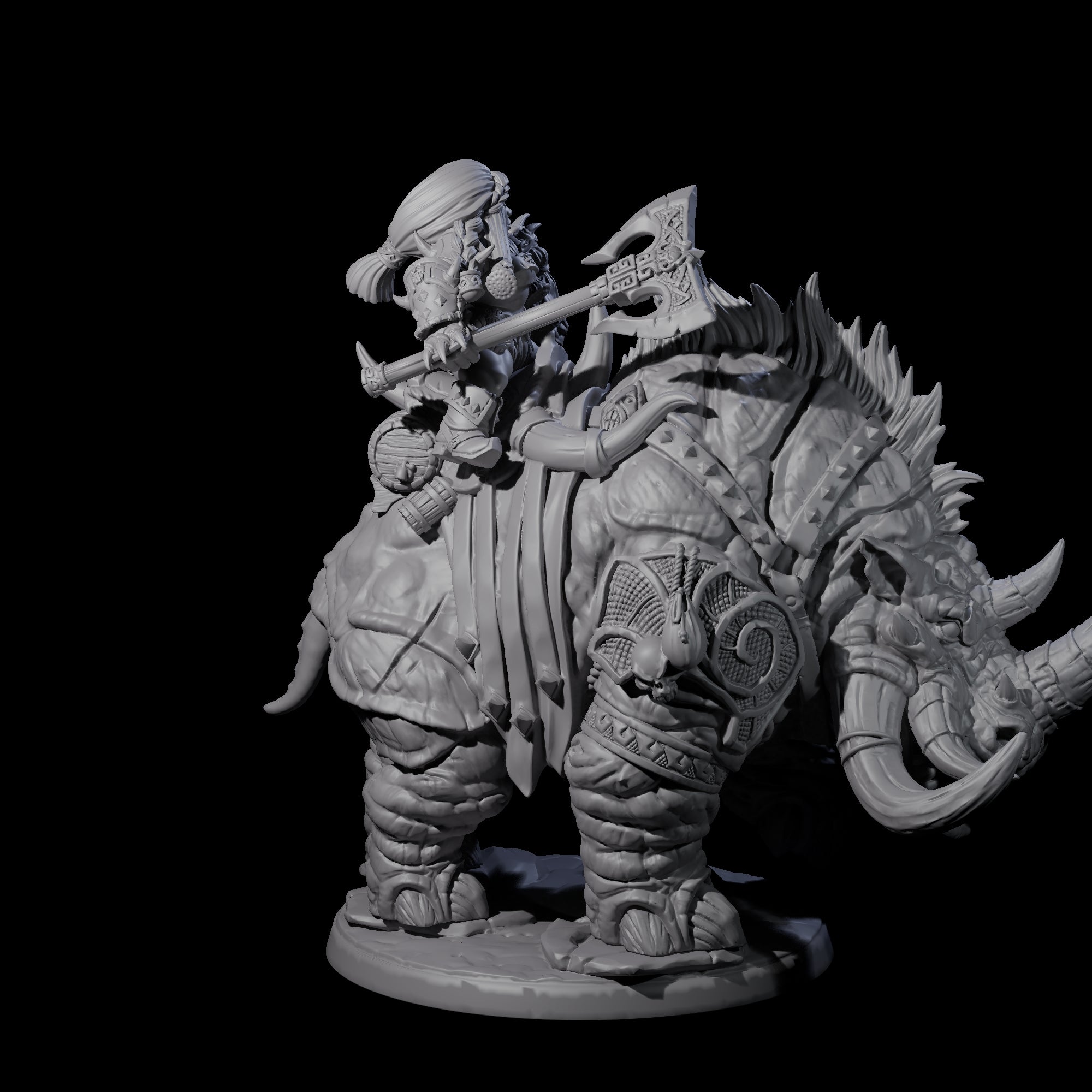 Four Berserker Dwarves riding Tundra Rhinos Miniature for Dungeons and Dragons, Pathfinder or other TTRPGs