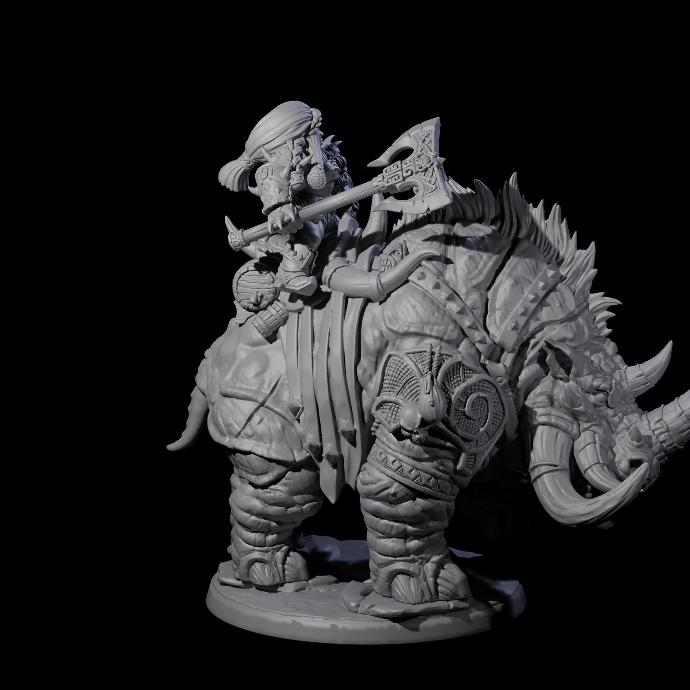 Four Berserker Dwarves riding Tundra Rhinos Miniature for Dungeons and Dragons, Pathfinder or other TTRPGs