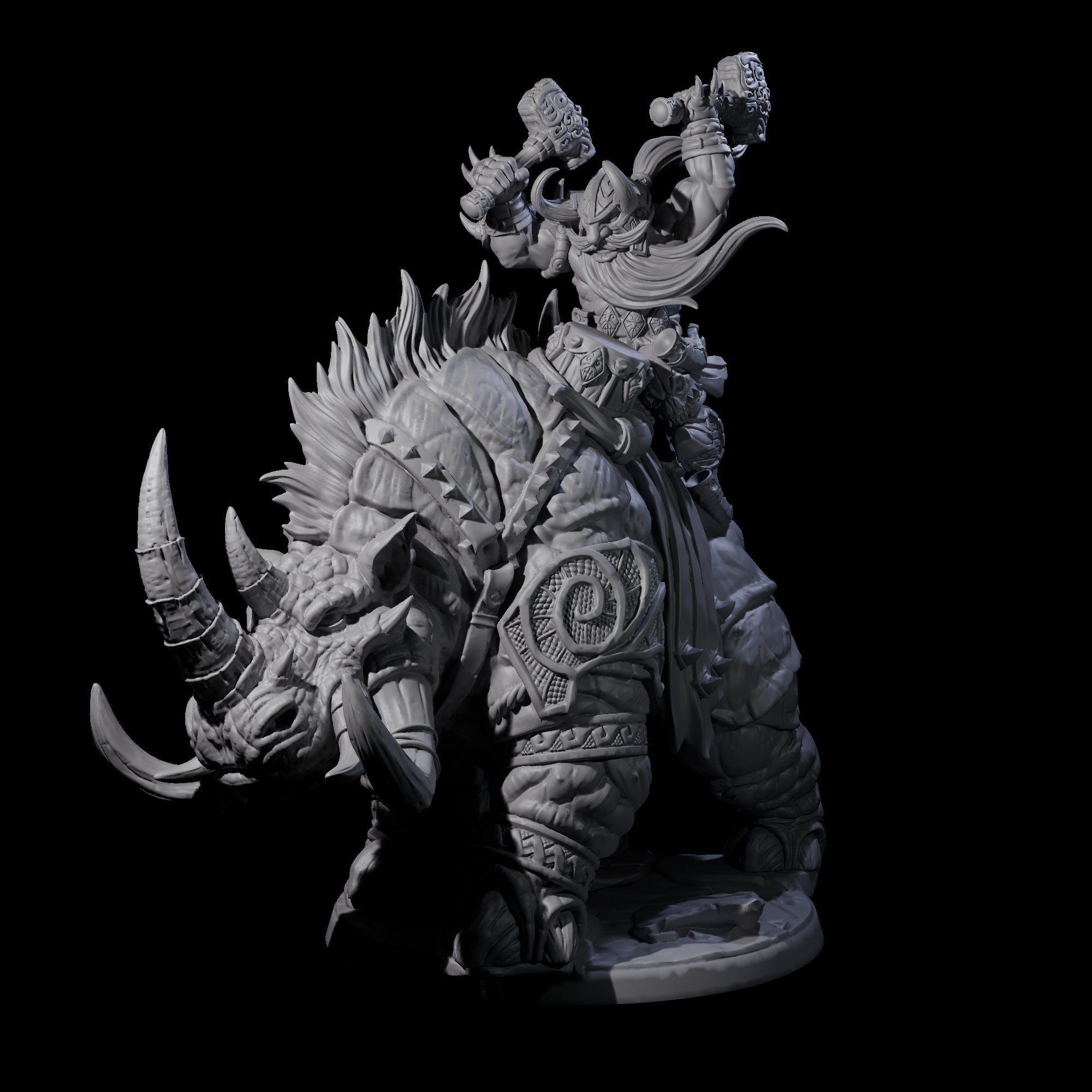 Four Berserker Dwarves riding Tundra Rhinos Miniature for Dungeons and Dragons, Pathfinder or other TTRPGs