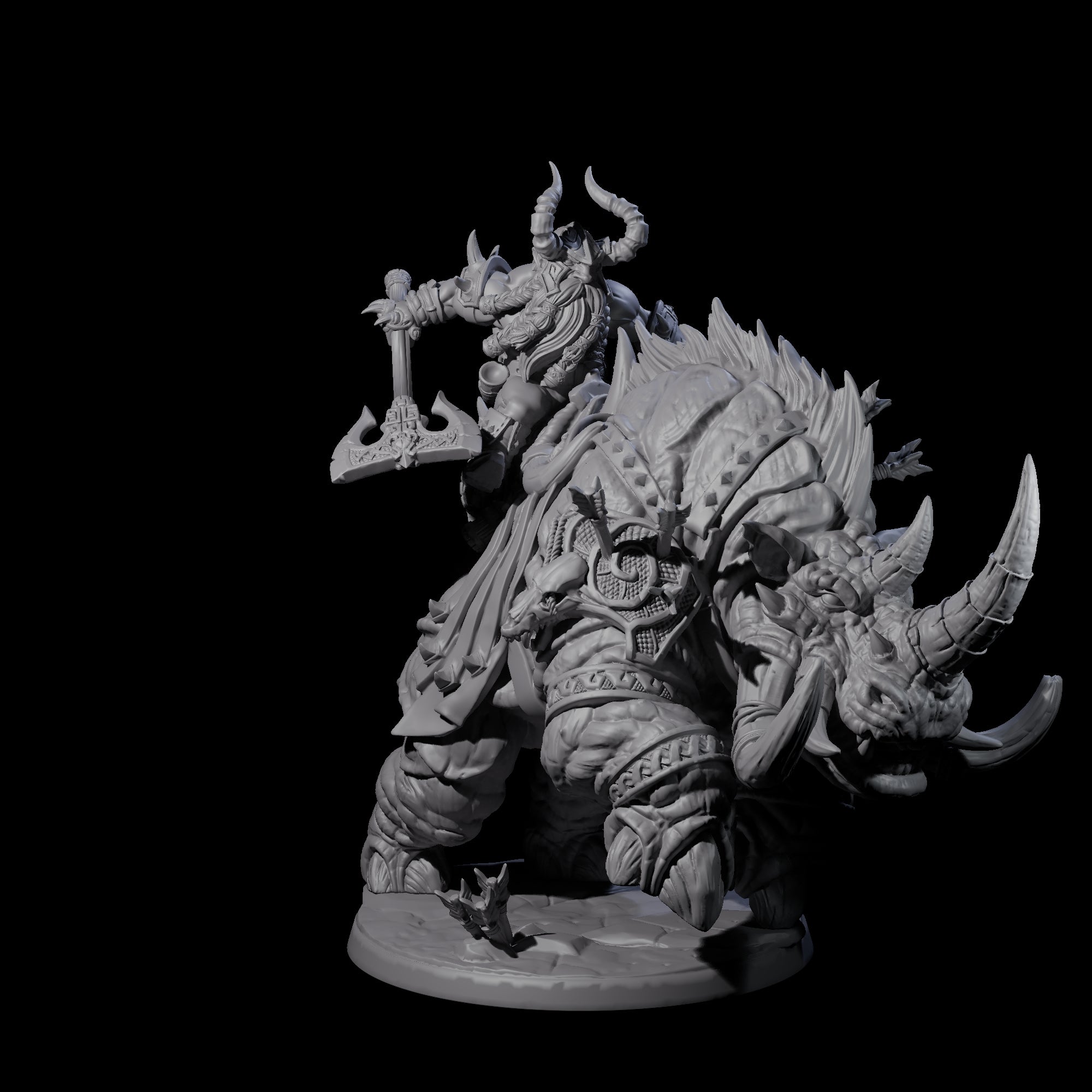 Four Berserker Dwarves riding Tundra Rhinos Miniature for Dungeons and Dragons, Pathfinder or other TTRPGs