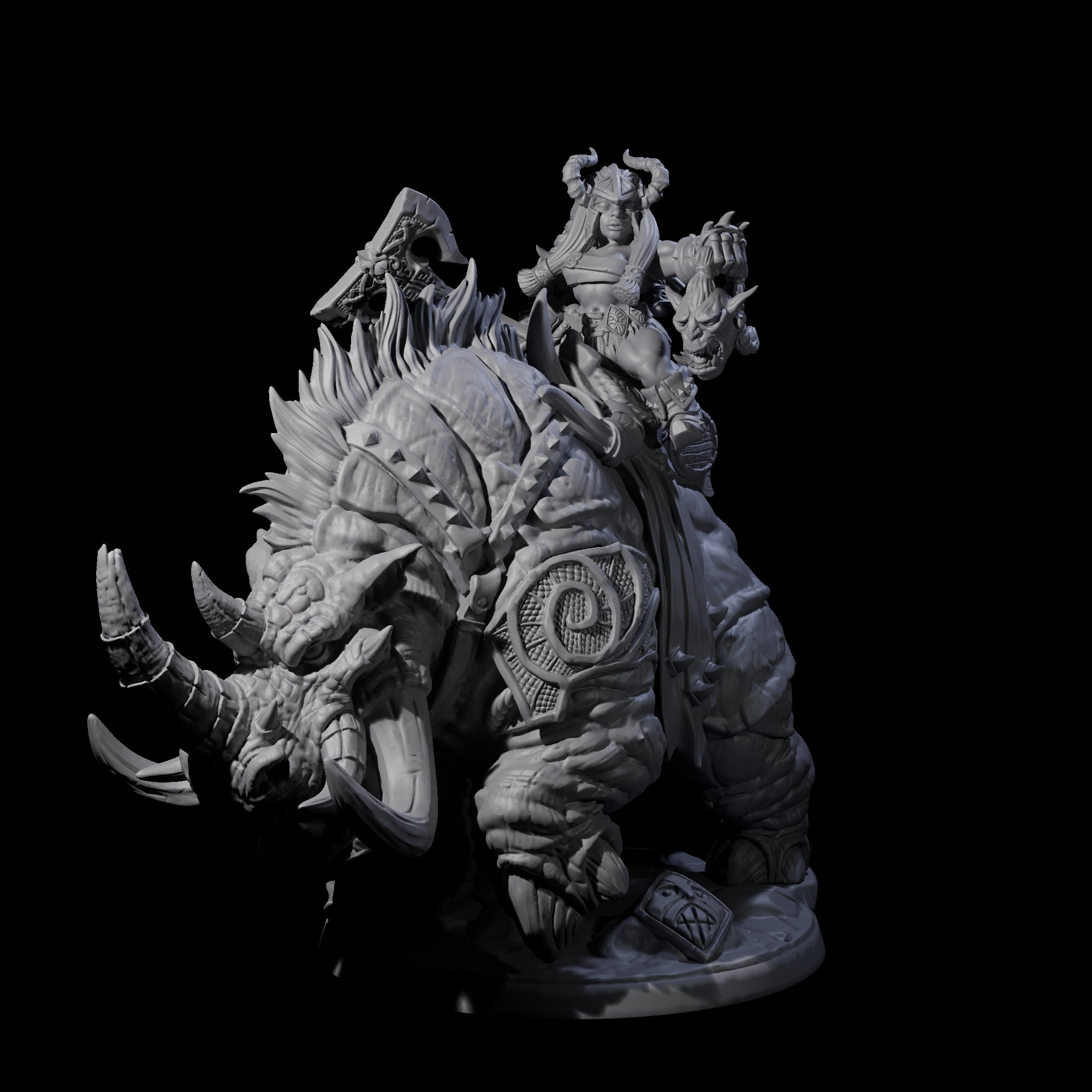 Four Berserker Dwarves riding Tundra Rhinos Miniature for Dungeons and Dragons, Pathfinder or other TTRPGs